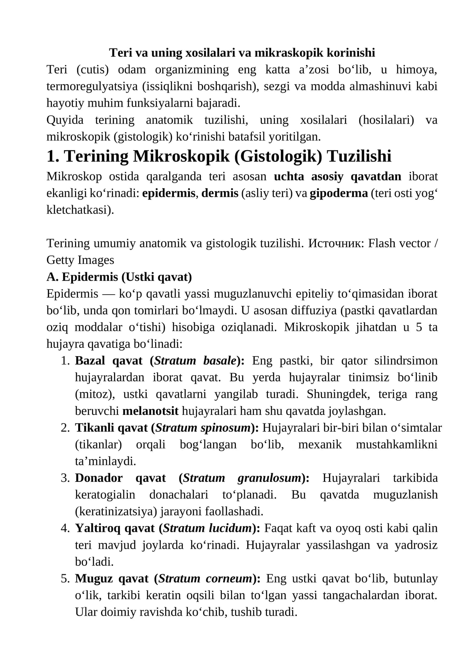 Teri va uning xosilalari va mikraskopik korinishi 1