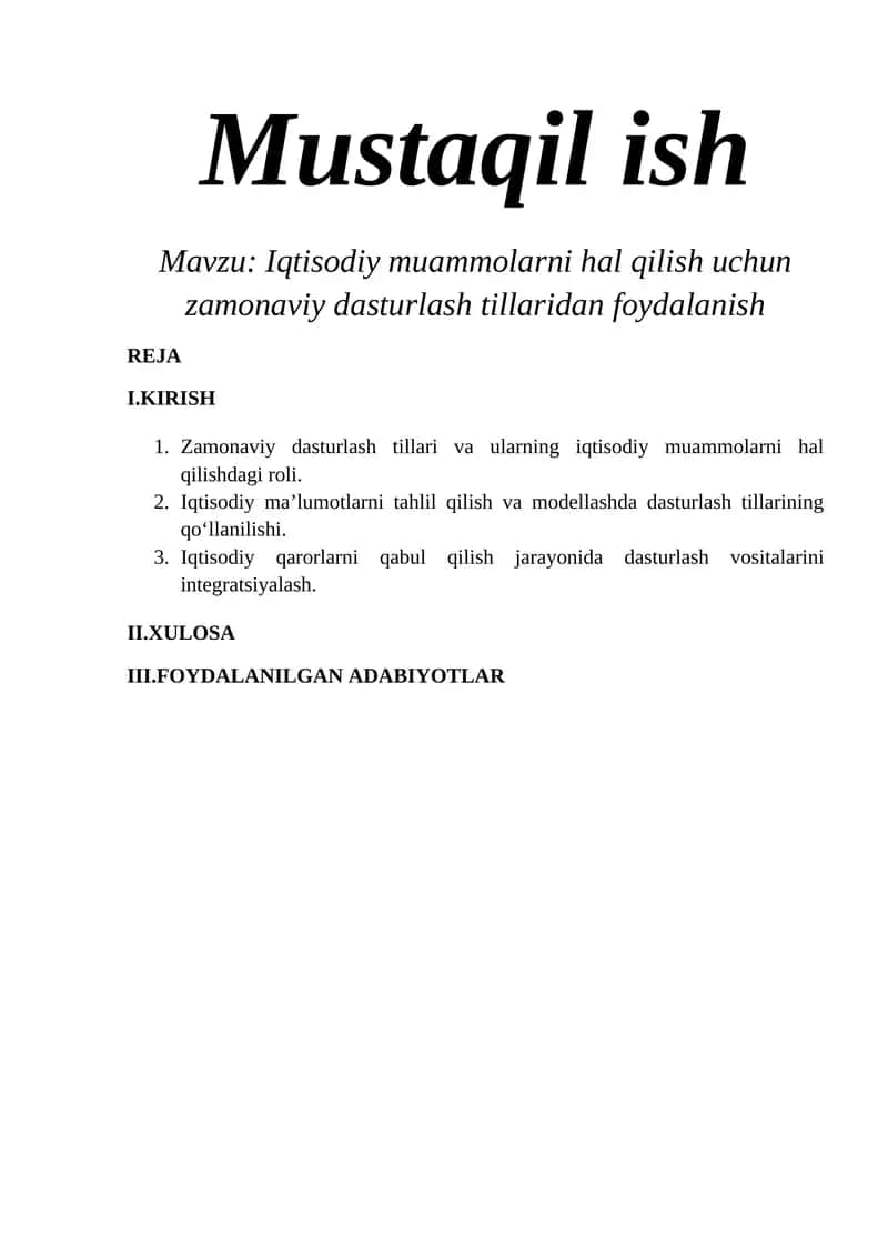 Iqtisodiy muammolarni hal qilish uchun zamonaviy dasturlash tillaridan foydalanish 1