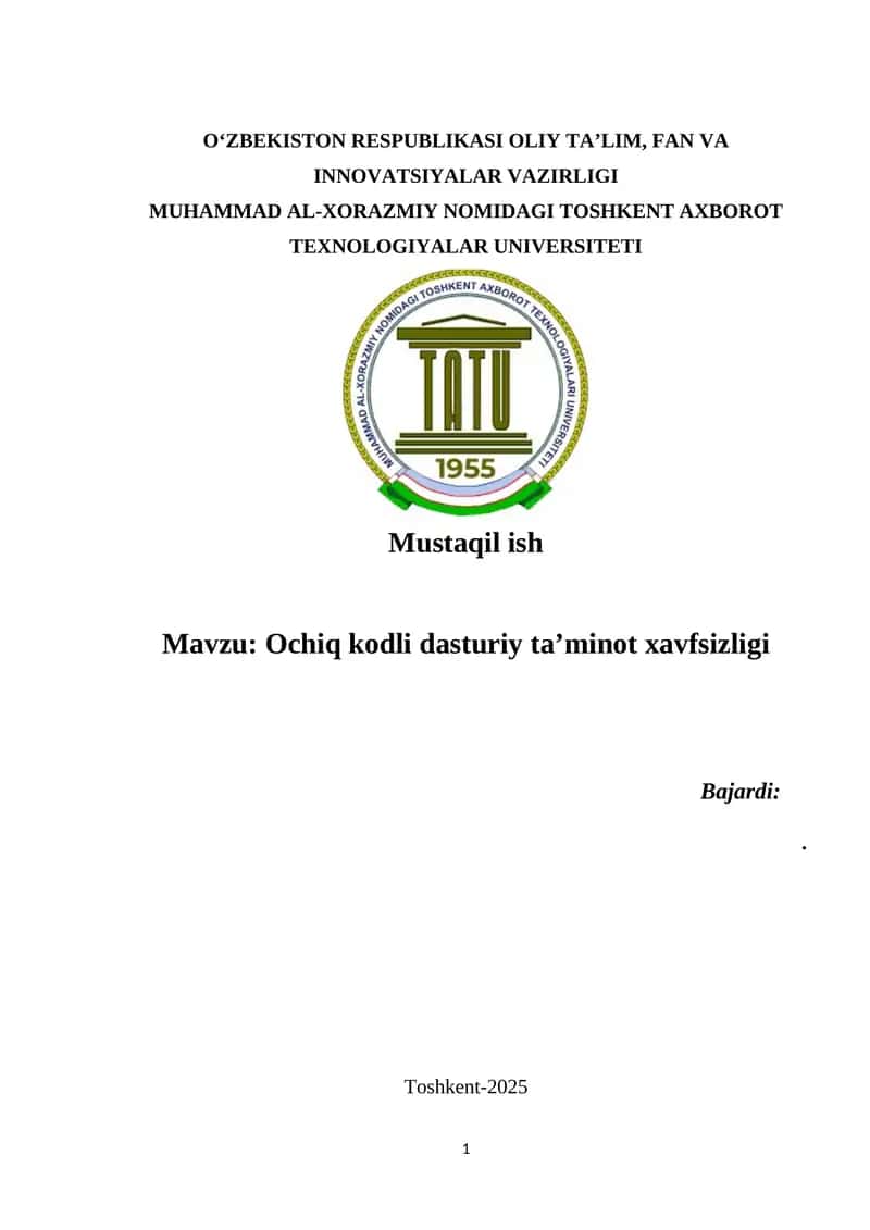 Ochiq kodli dasturiy ta’minot xavfsizligi 1