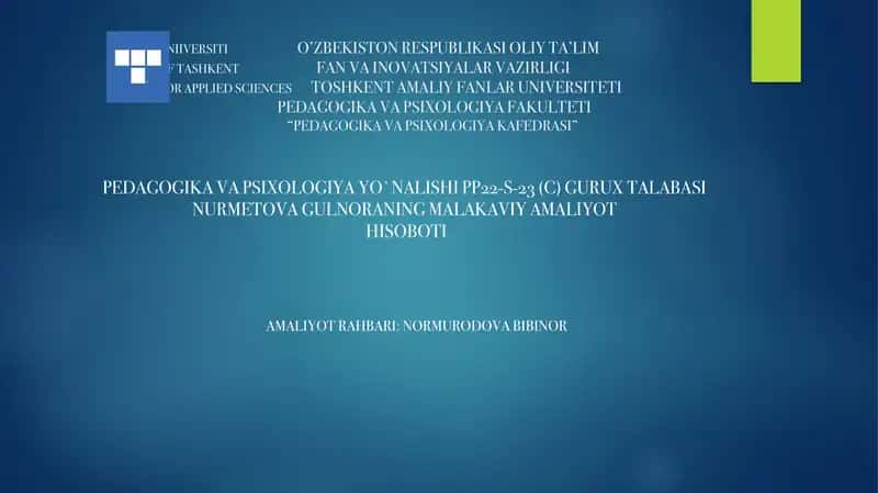 Pedagogika va Psixologiya Yo'nalish Hisoboti 1