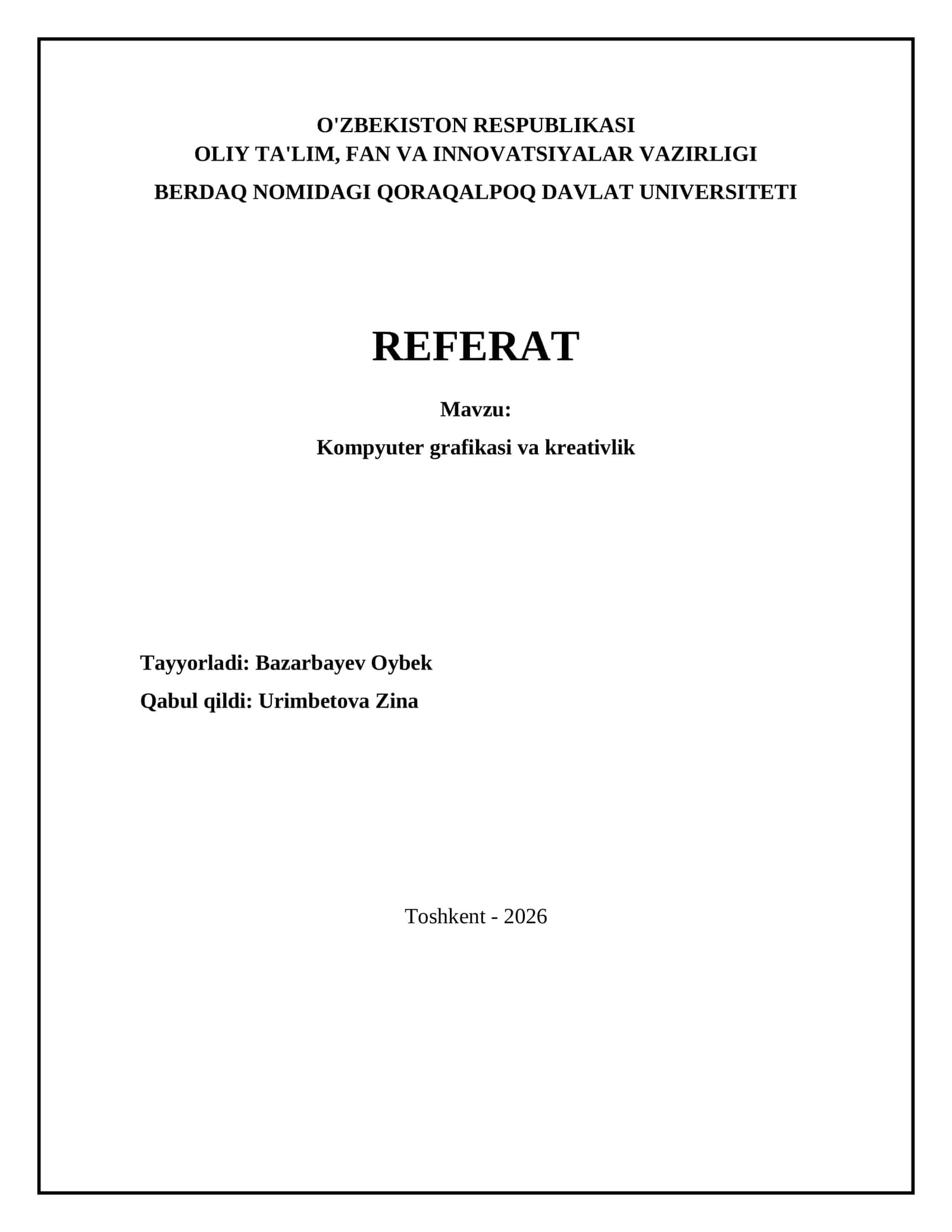 Kompyuter grafikasi va kreativlik 1