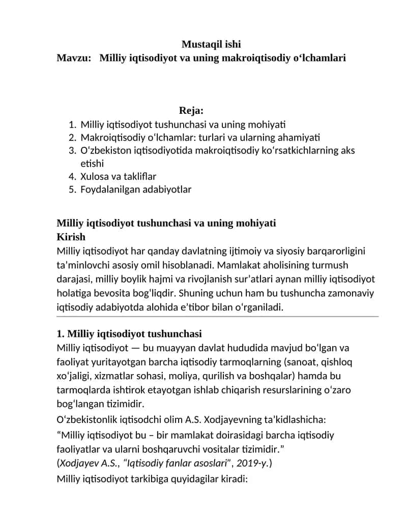 Milliy iqtisodiyot va uning makroiqtisodiy o‘lchamlari 1