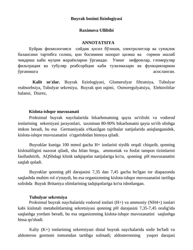 Buyrak bosimi fiziologiyasi 1