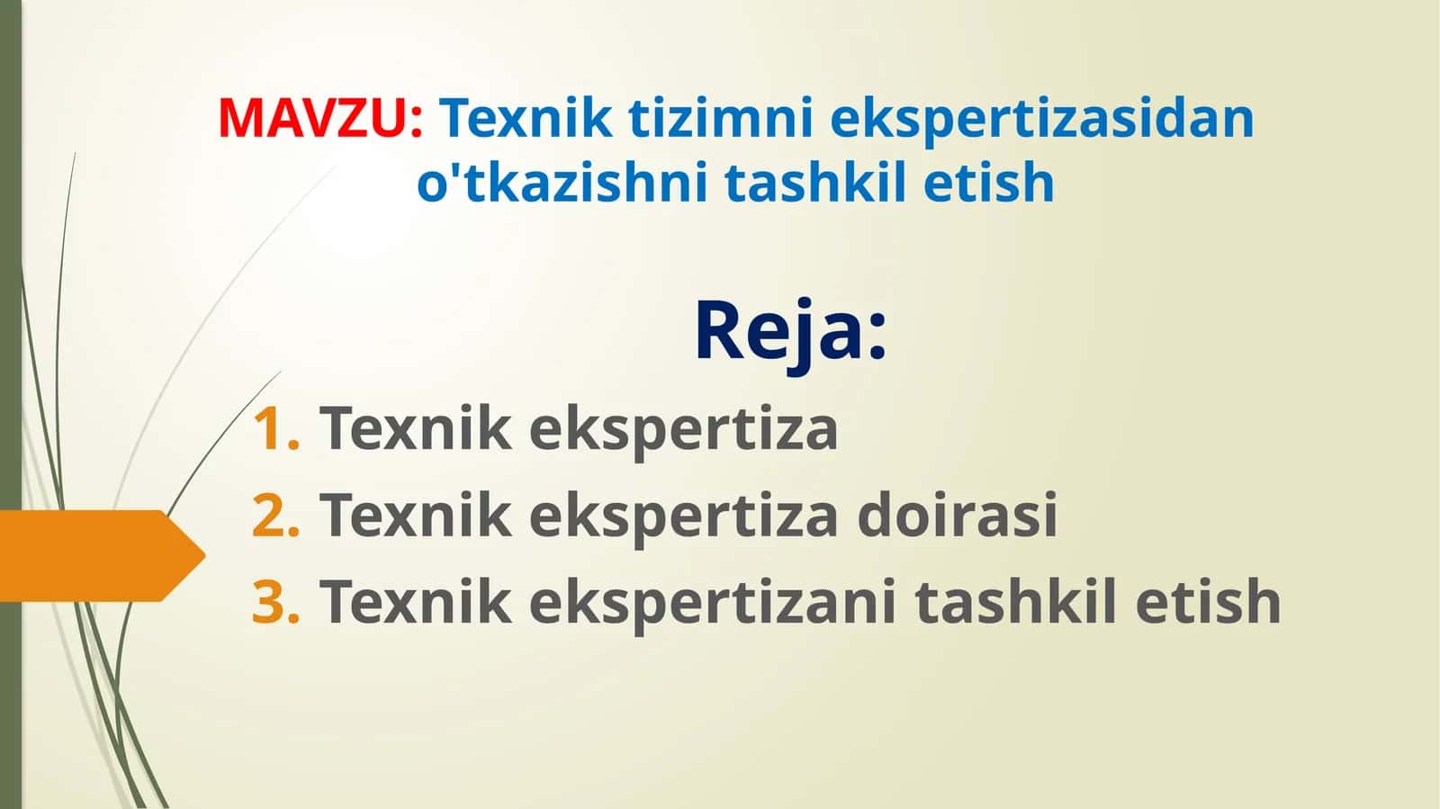 Texnik tizimni ekspertizasidan o'tkazishni tashkil etish 1