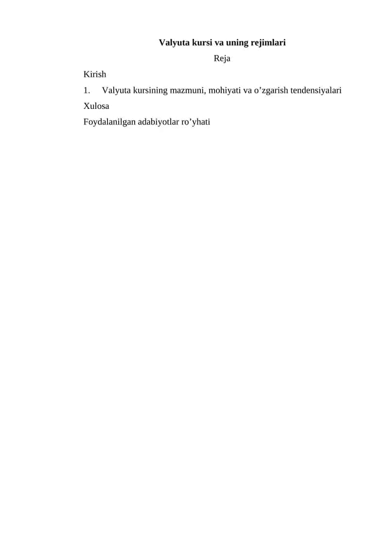 Valyuta kursi va uning rejimlari 1