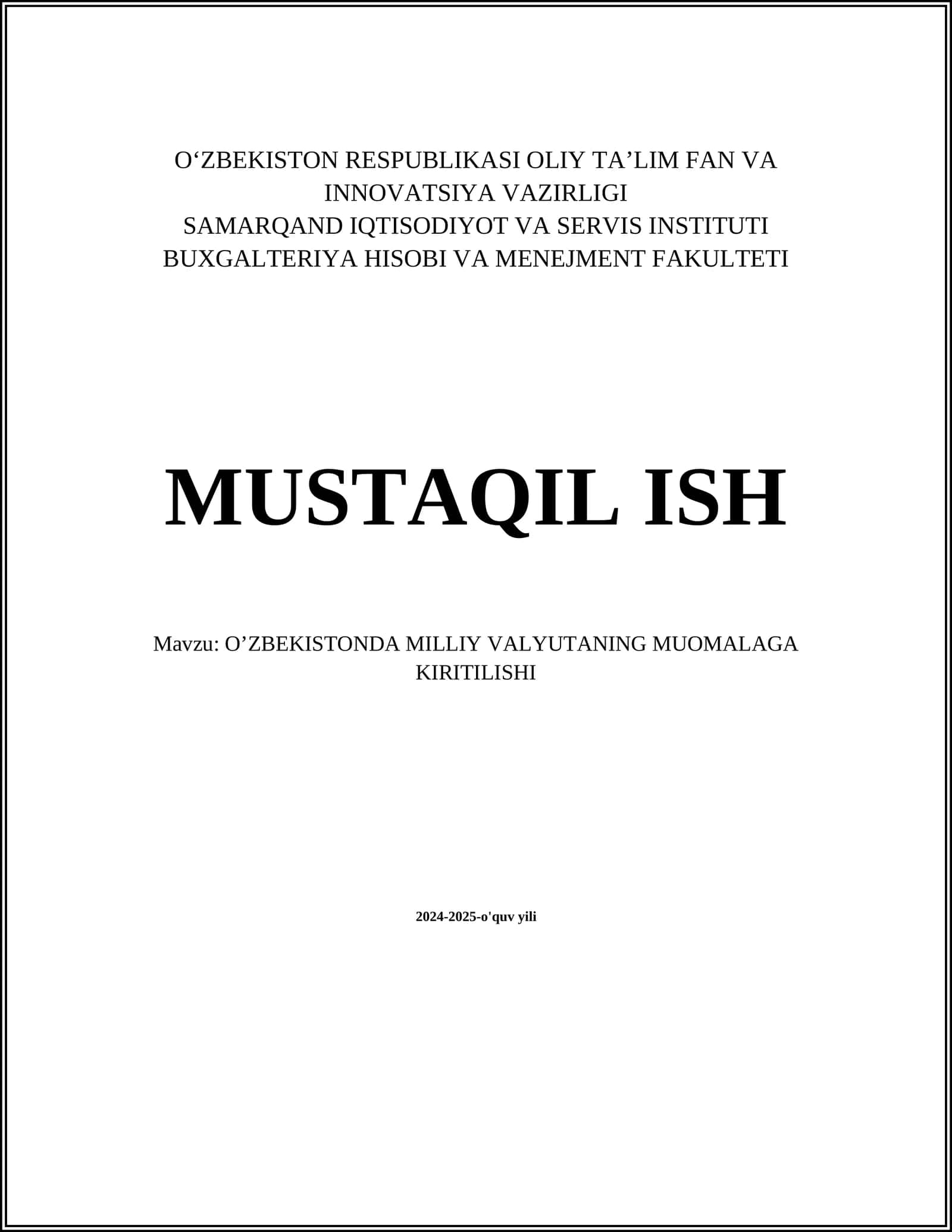 O’ZBEKISTONDA MILLIY VALYUTANING MUOMALAGA KIRITILISHI 1