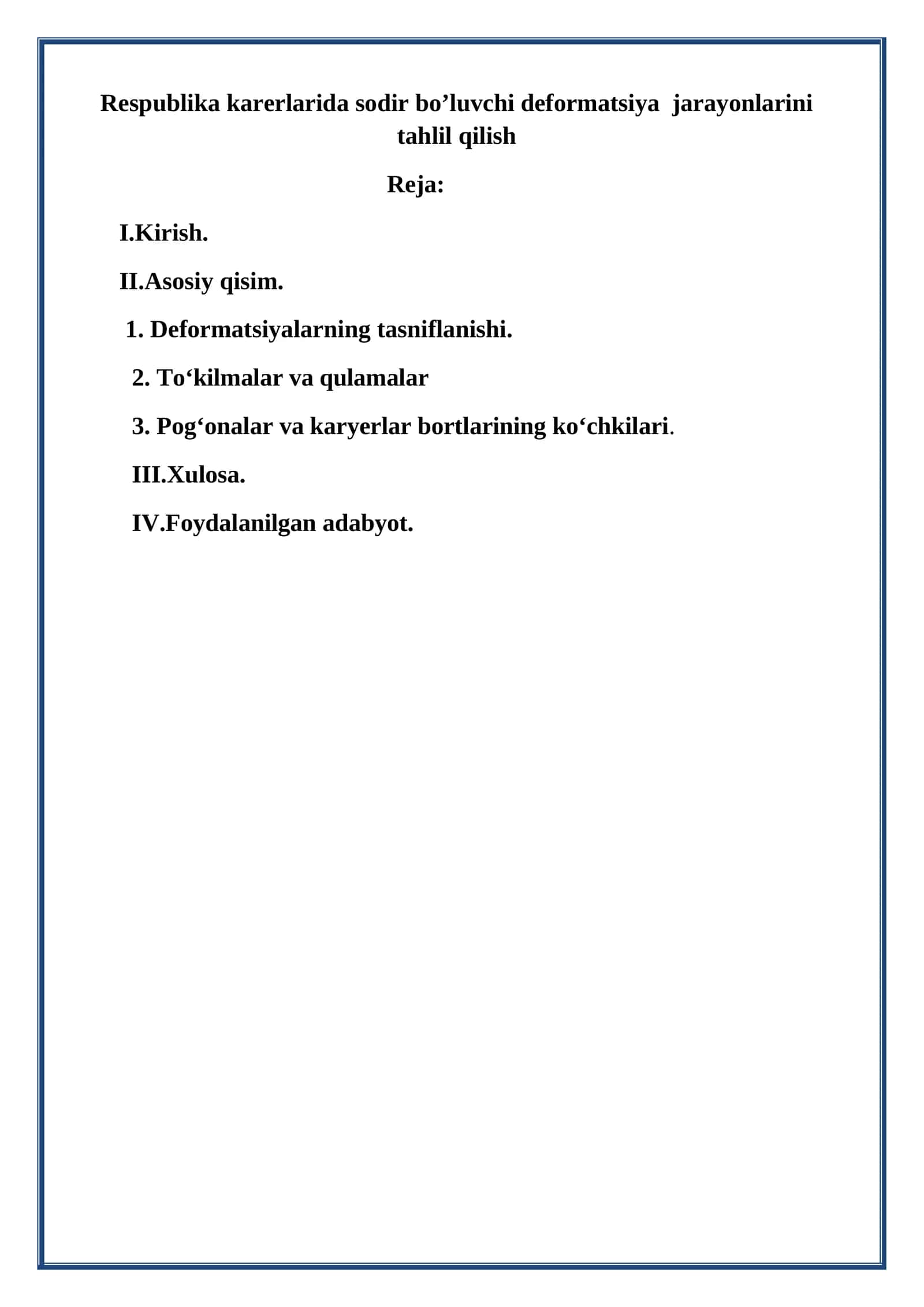 Respublika karerlarida sodir bo’luvchi deformatsiya jarayonlarini tahlil qilish 1