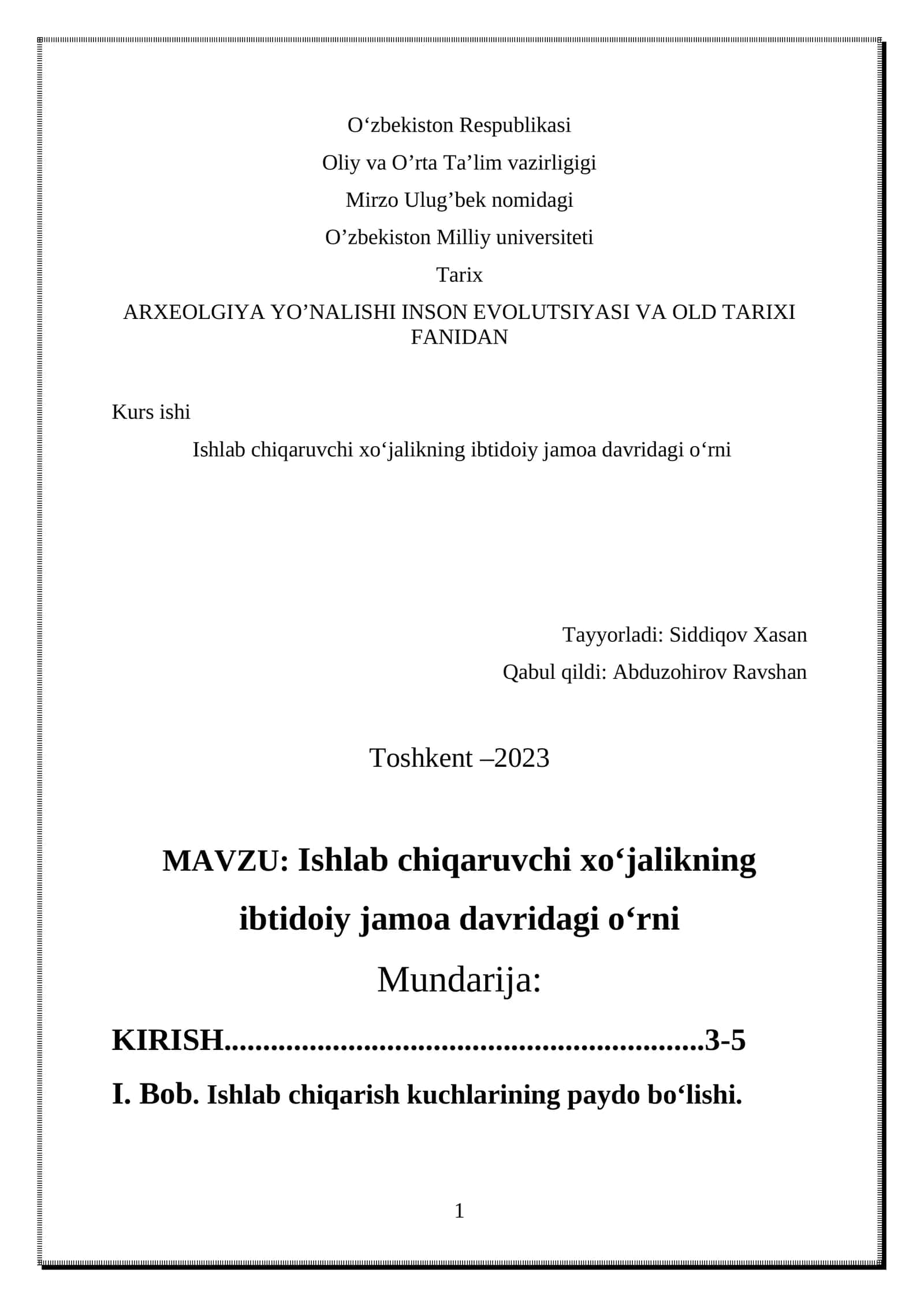 Ishlab chiqaruvchi xoʻjalikning ibtidoiy jamoa davridagi oʻrni 1
