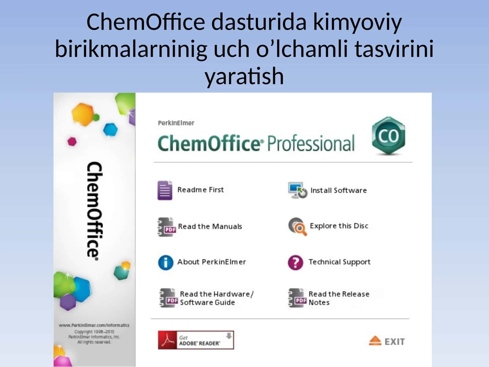 ChemOffice dasturida kimyoviy birikmalarninig uch o’lchamli tasvirini yaratish 1