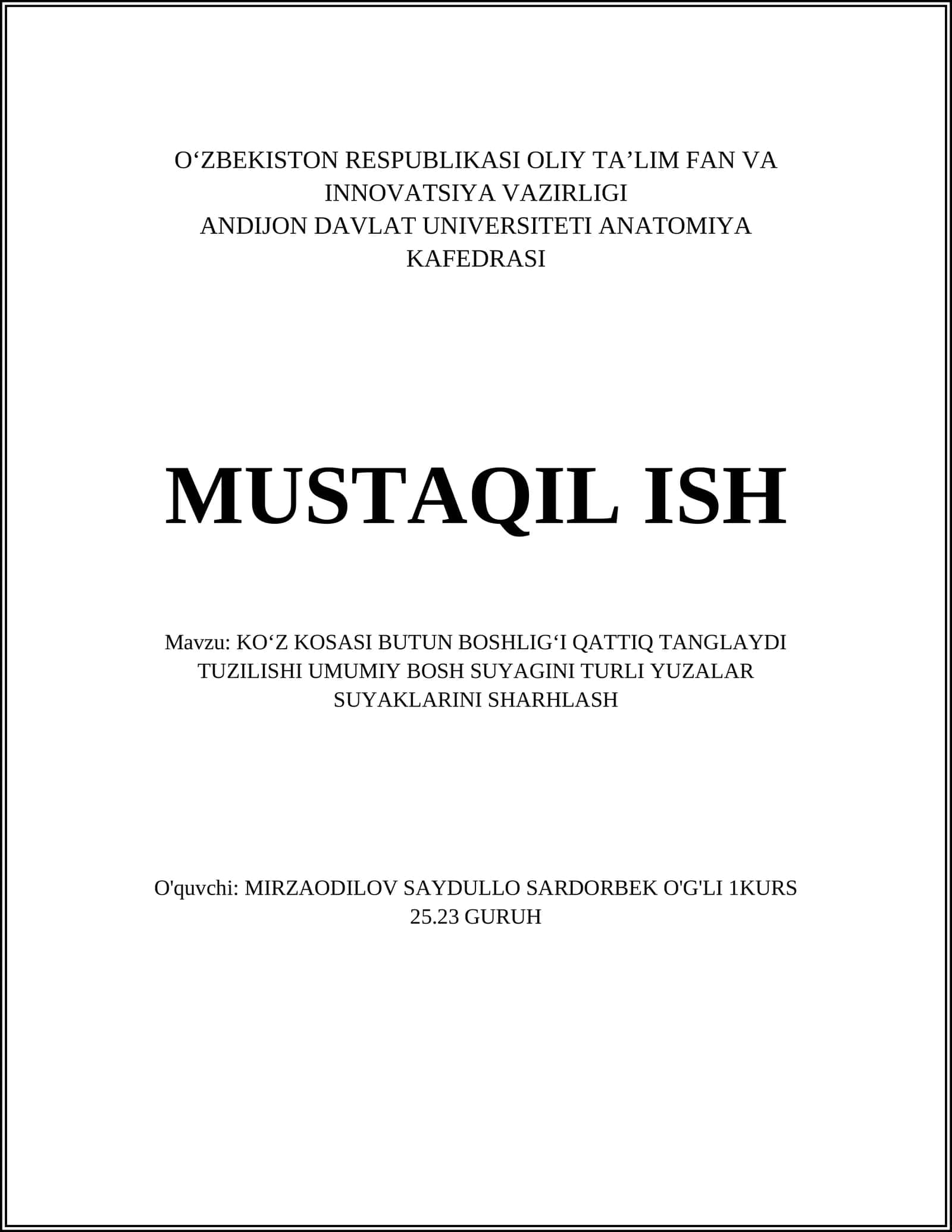 Koʻz kosasi anatomiyasi 1