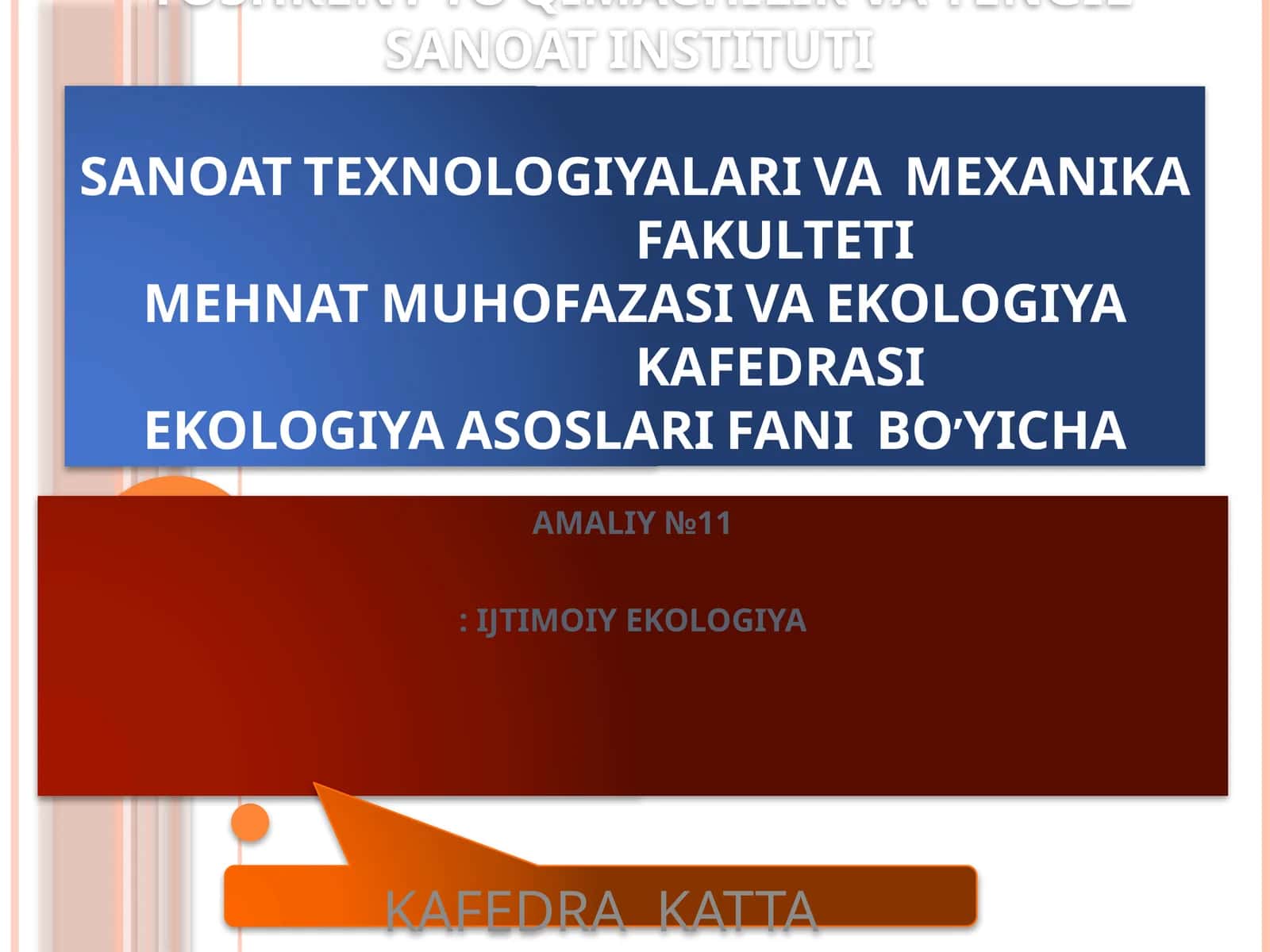 AMALIY №11: IJTIMOIY EKOLOGIYA 1