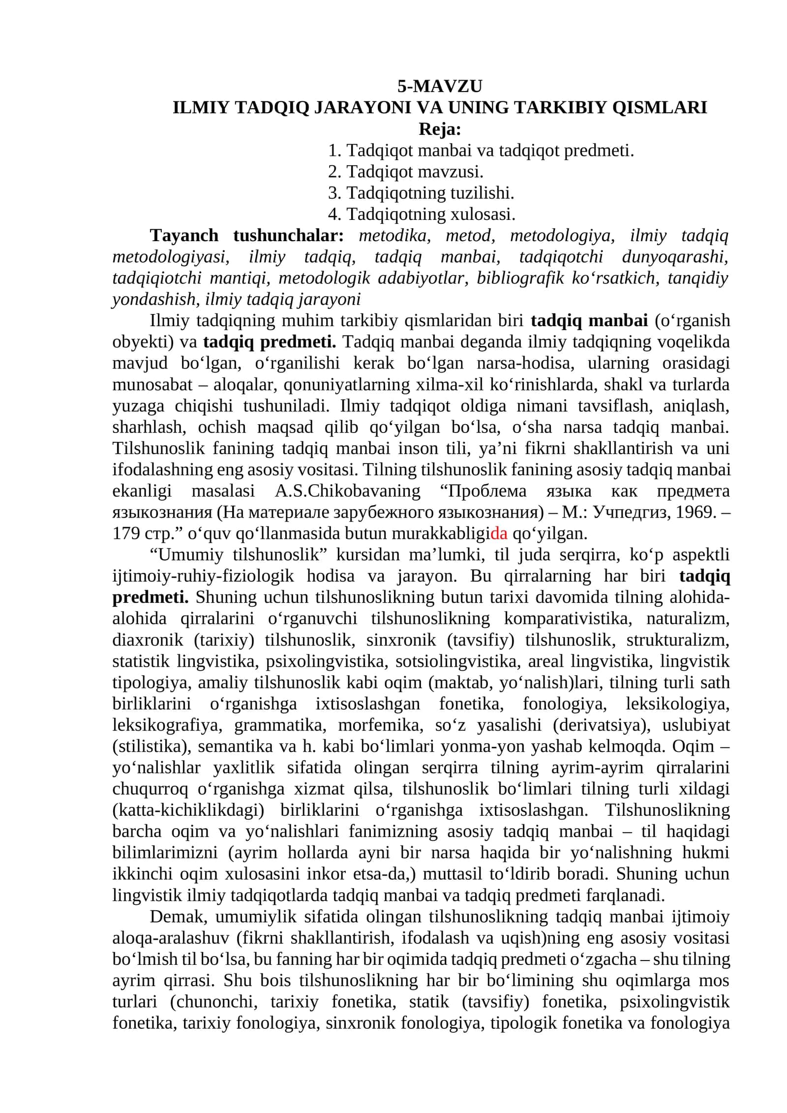 ILMIY TADQIQ JARAYONI VA UNING TARKIBIY QISMLARI 1