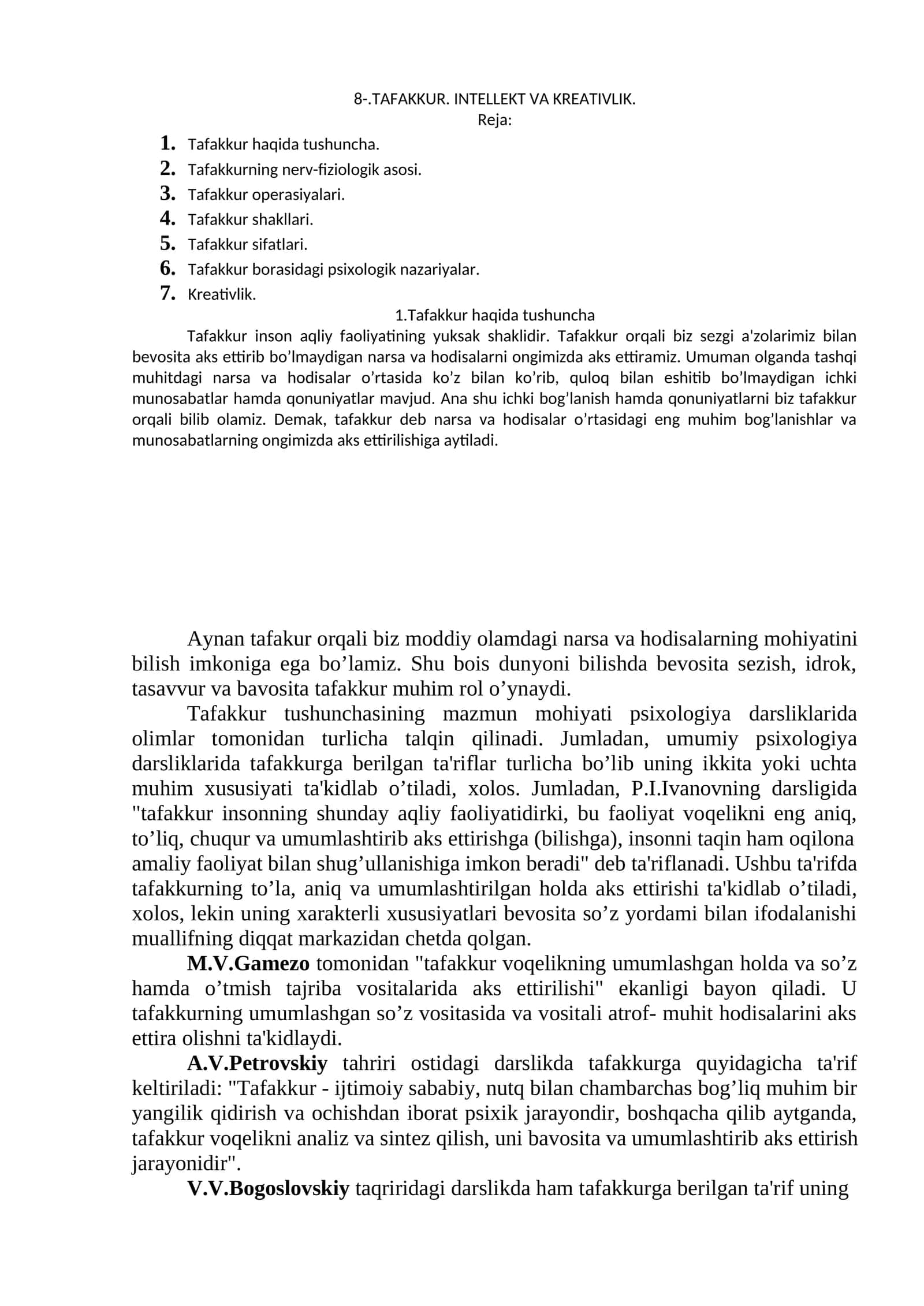 Tafakkur, Intellekt va Kreativlik 1
