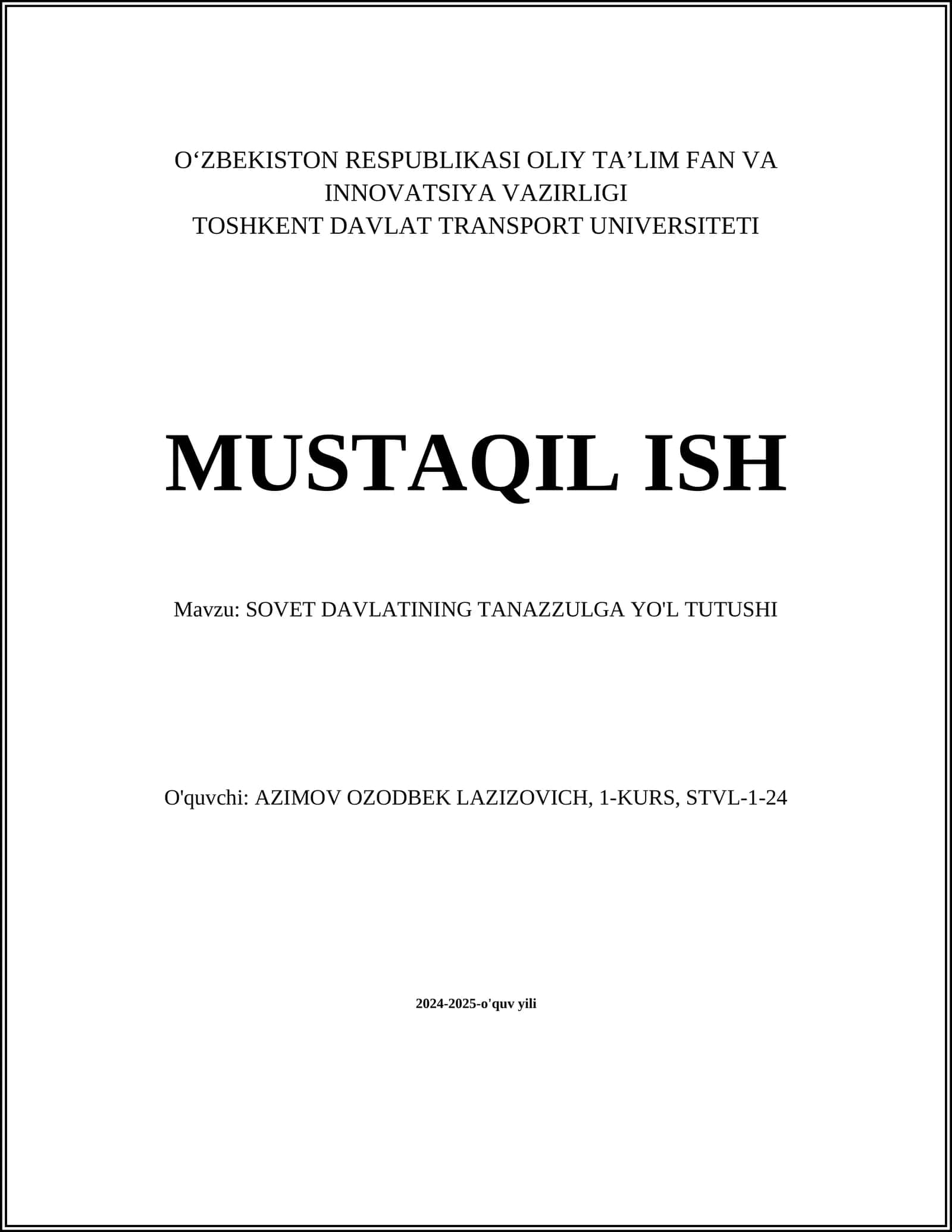 SOVET DAVLATINING TANAZZULGA YO'L TUTUSHI 1