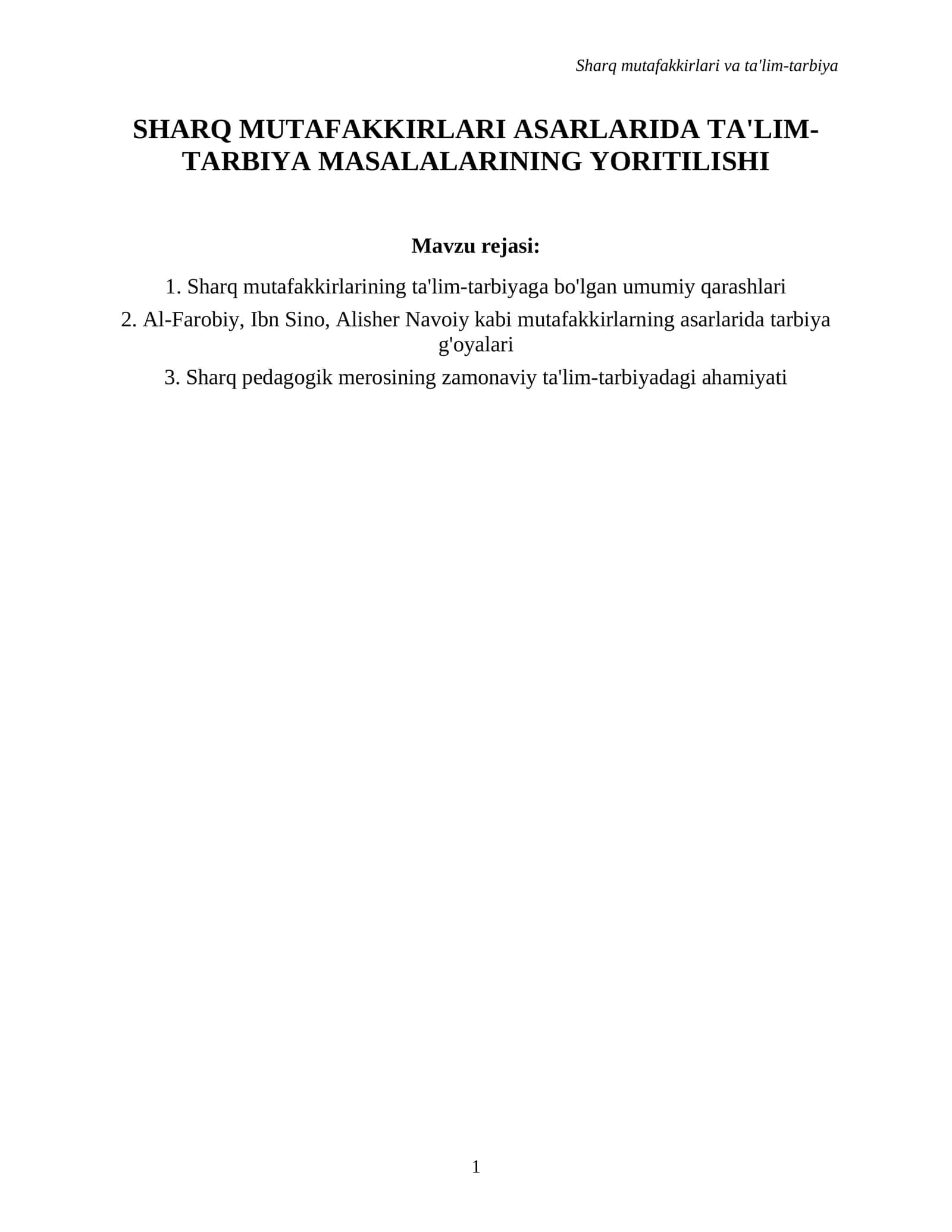 Sharq mutafakkirlari va ta'lim-tarbiya 1