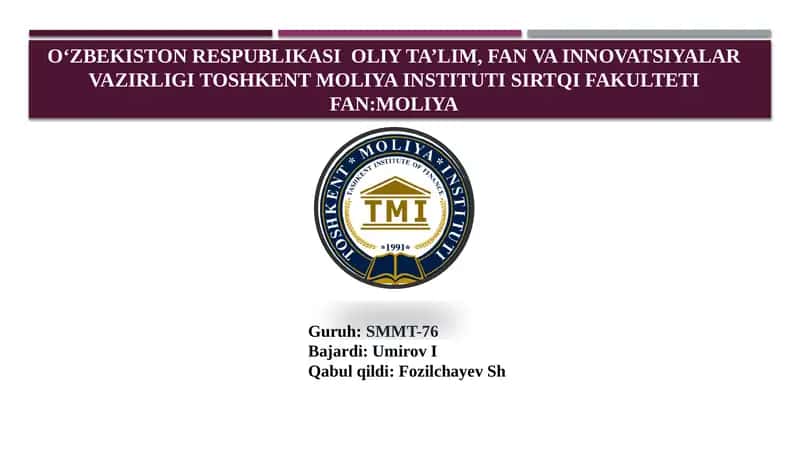 Moliya-pul munosabatlarining ajralmas qismi 1