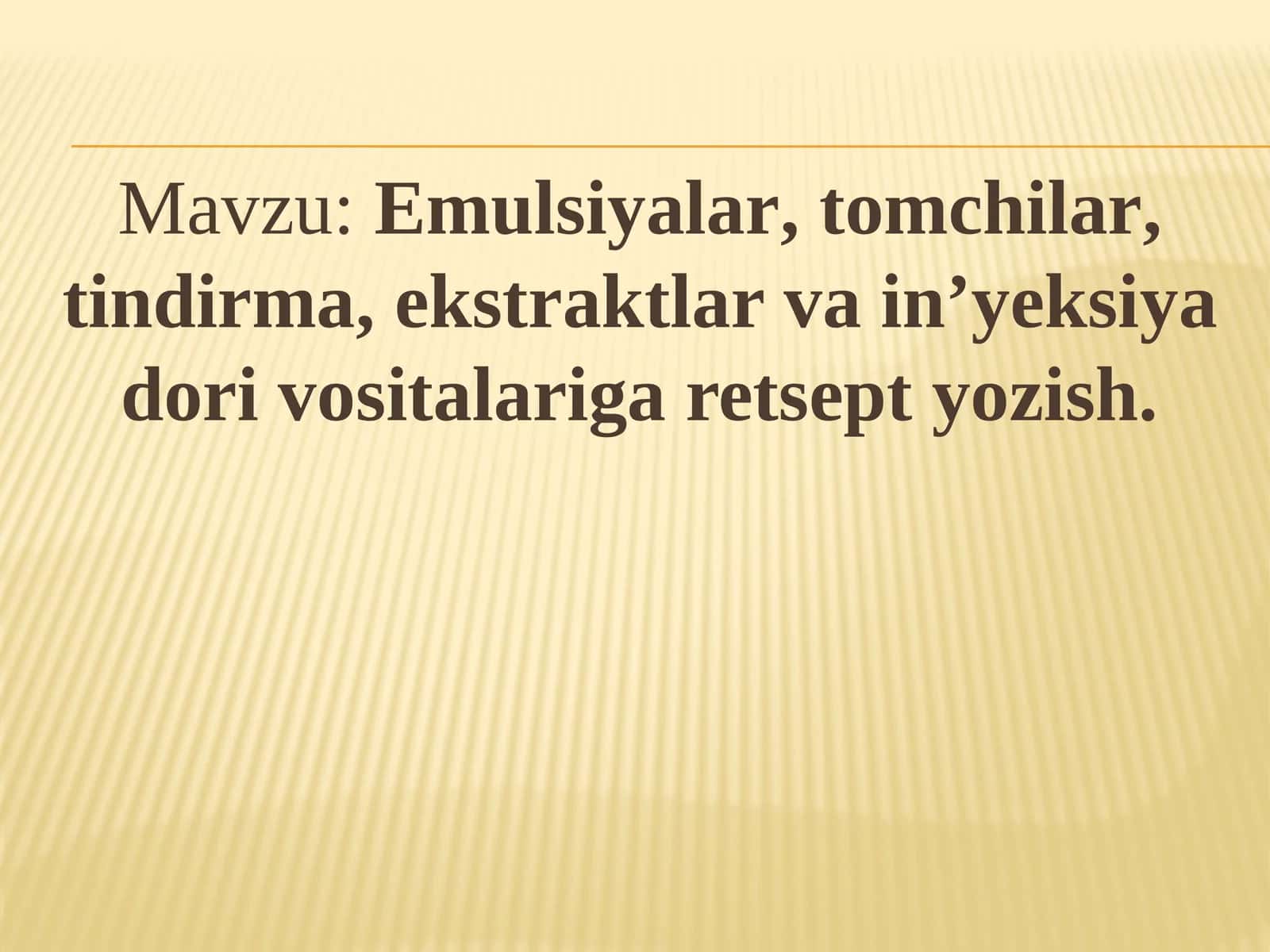 Emulsiyalar, tomchilar, tindirma, ekstraktlar va in’yeksiya dori vositalariga retsept yozish 1