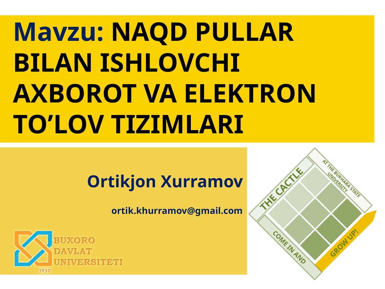 NAQD PULLAR BILAN ISHLOVCHI AXBOROTVAELEKTRON TO’LOV TIZIMLARI 1