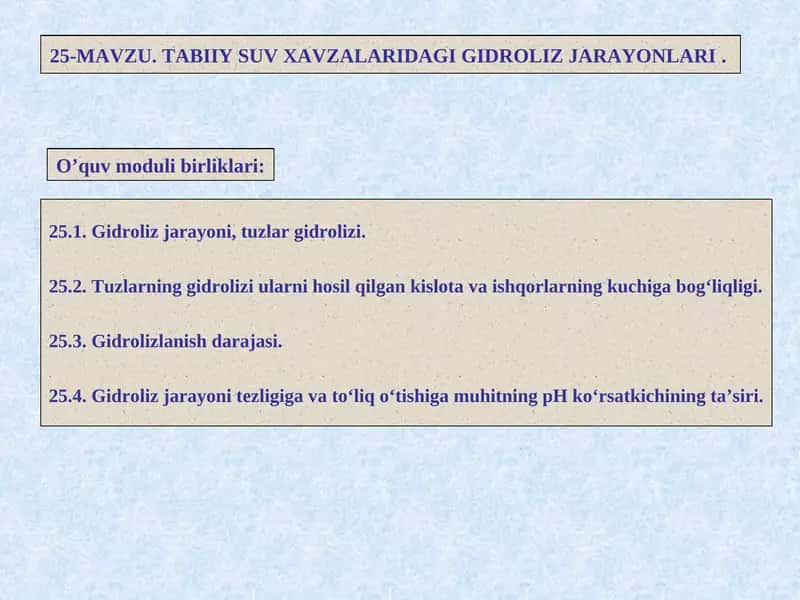 Gidroliz jarayoni, tuzlar gidrolizi 1
