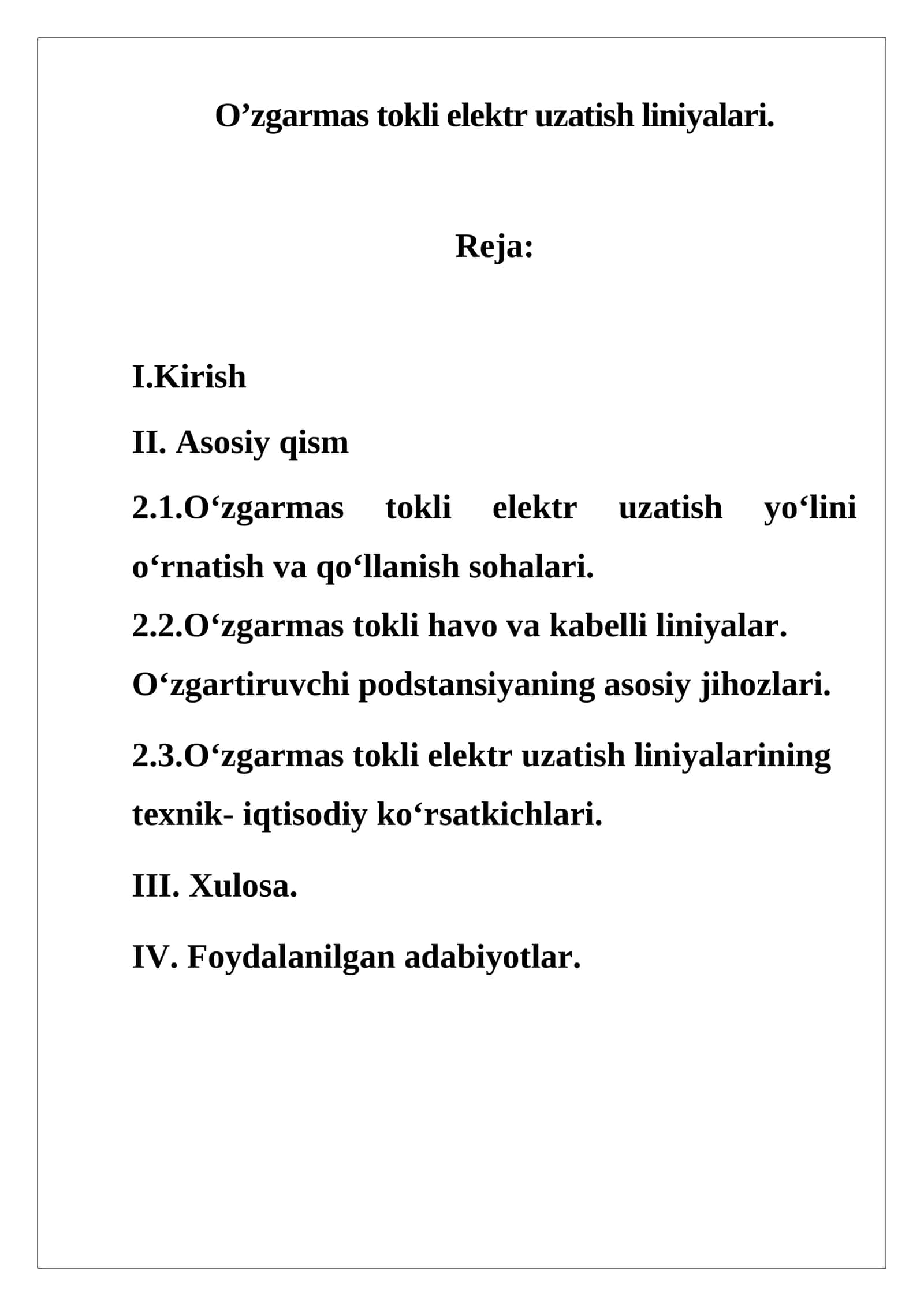 O’zgarmas tokli elektr uzatish liniyalari 1