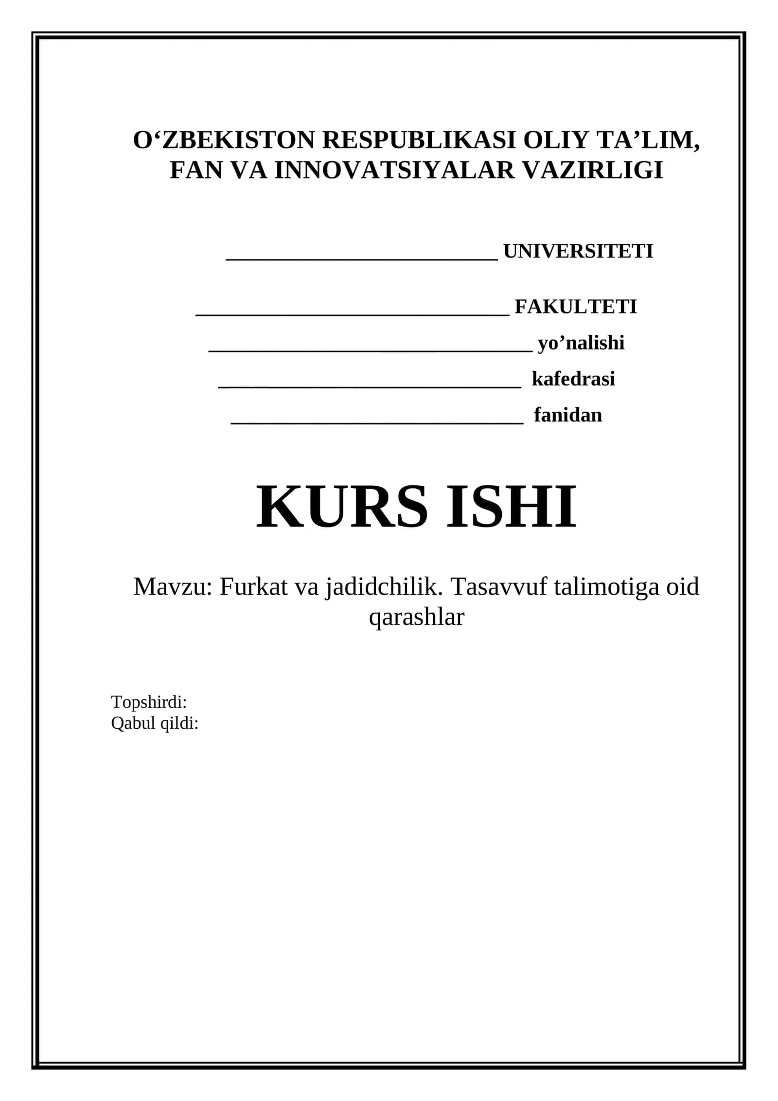 Furkat va jadidchilik. Tasavvuf talimotiga oid qarashlar 1