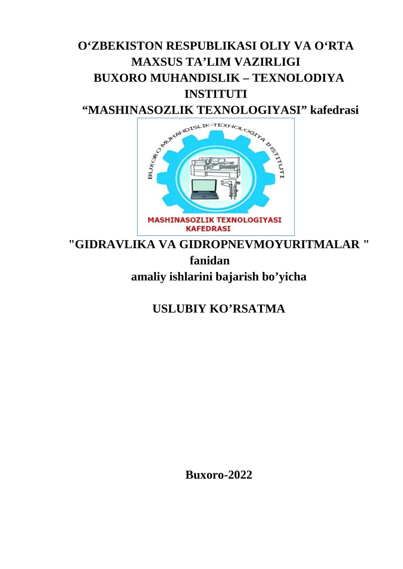 GIDRAVLIKA VA GIDROPNEVMOYURITMALAR 1