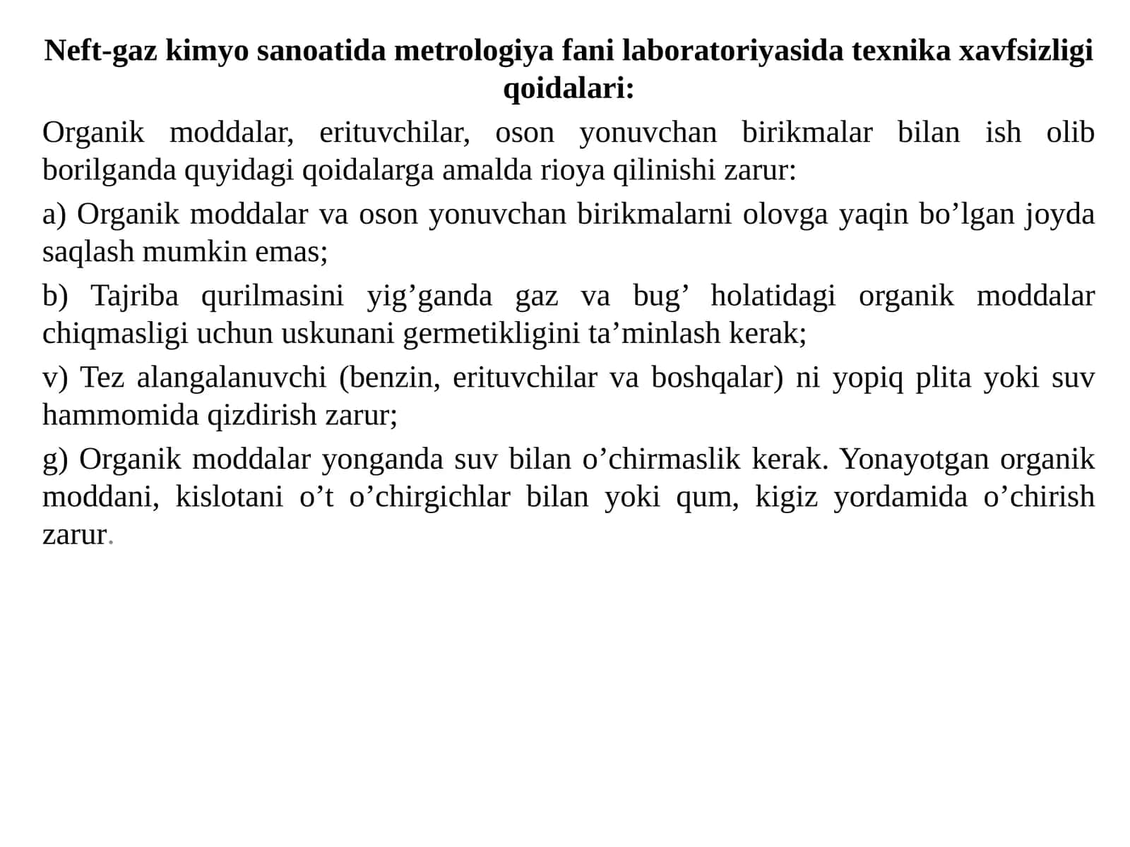 Neft-gaz kimyo sanoatida metrologiya fanilaboratoriyasida texnikaxavfsizligi qoidalari 1
