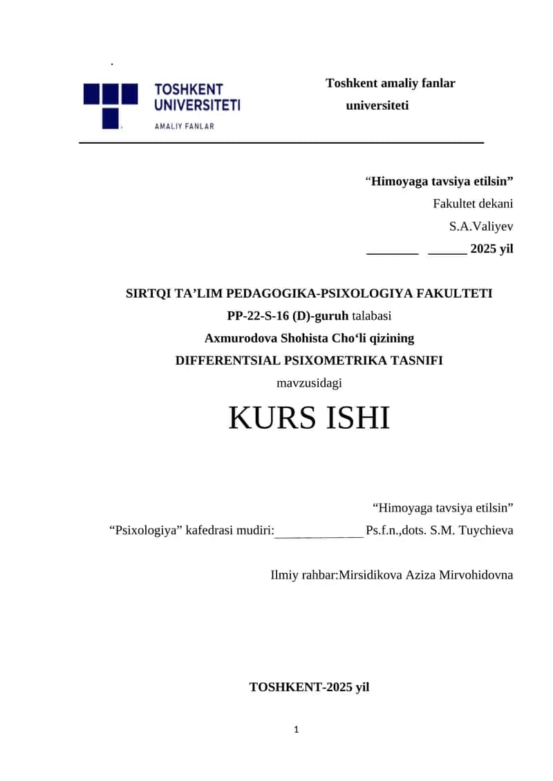 DIFFERENTSIAL PSIXOMETRIKA TASNIFI 1