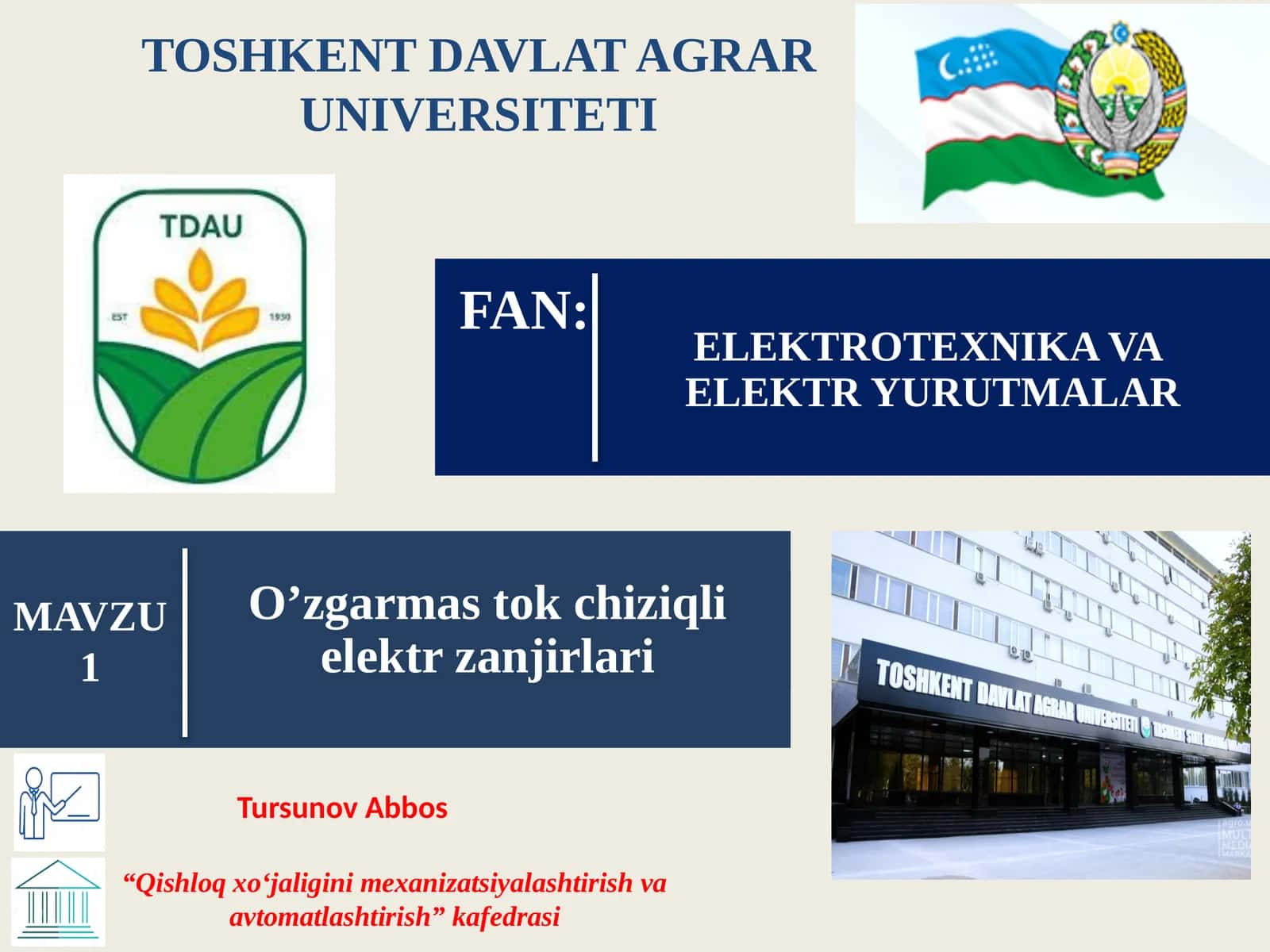 ELEKTROTEXNIKA VA ELEKTR YURUTMALAR 1