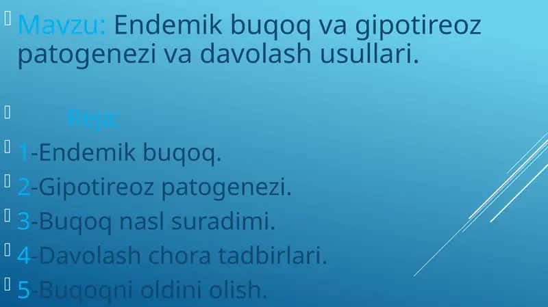 Endemik buqoq va gipotireoz patogenezivadavolash usullari 1