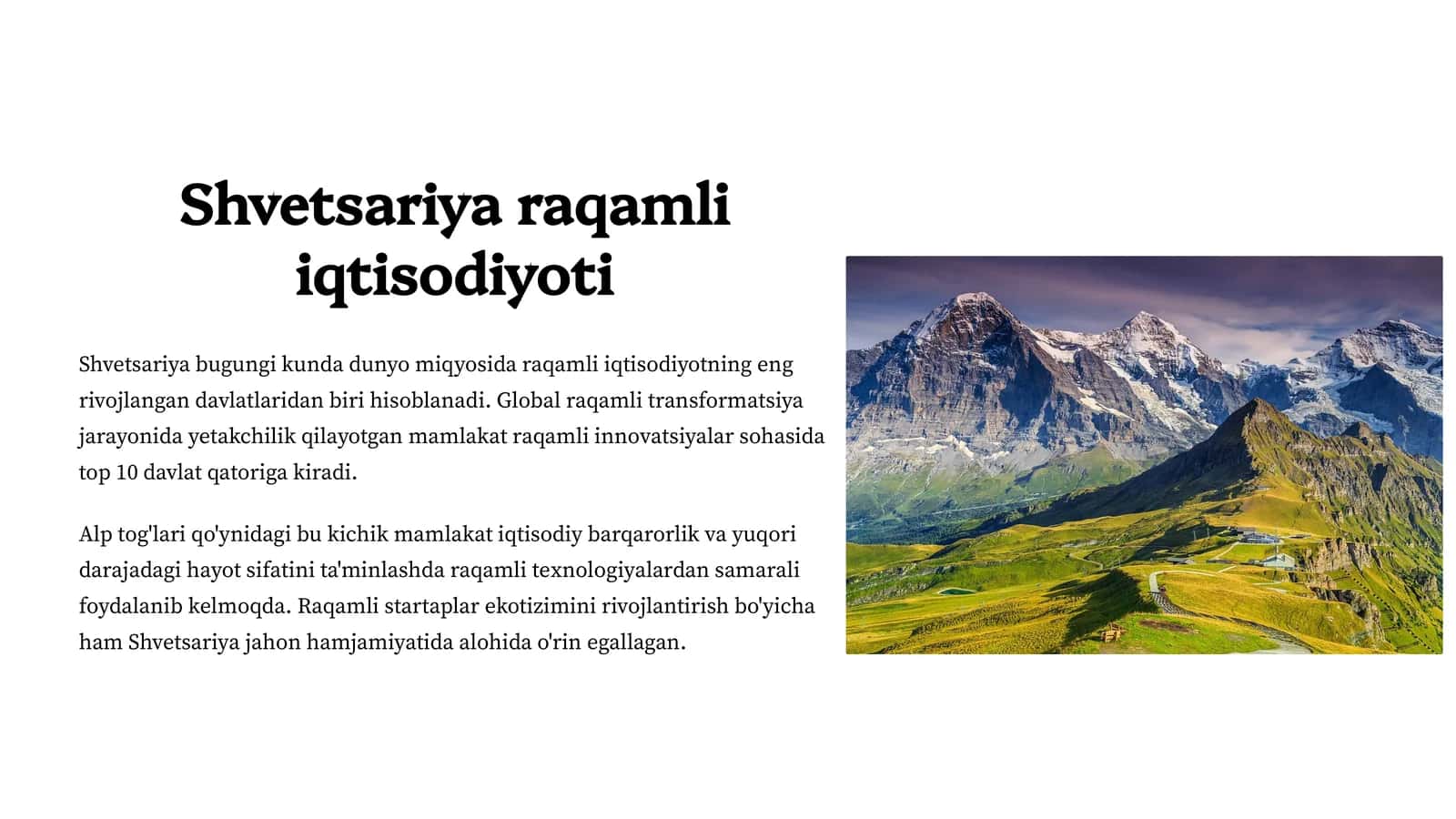Shvetsariya raqamli iqtisodiyoti 1