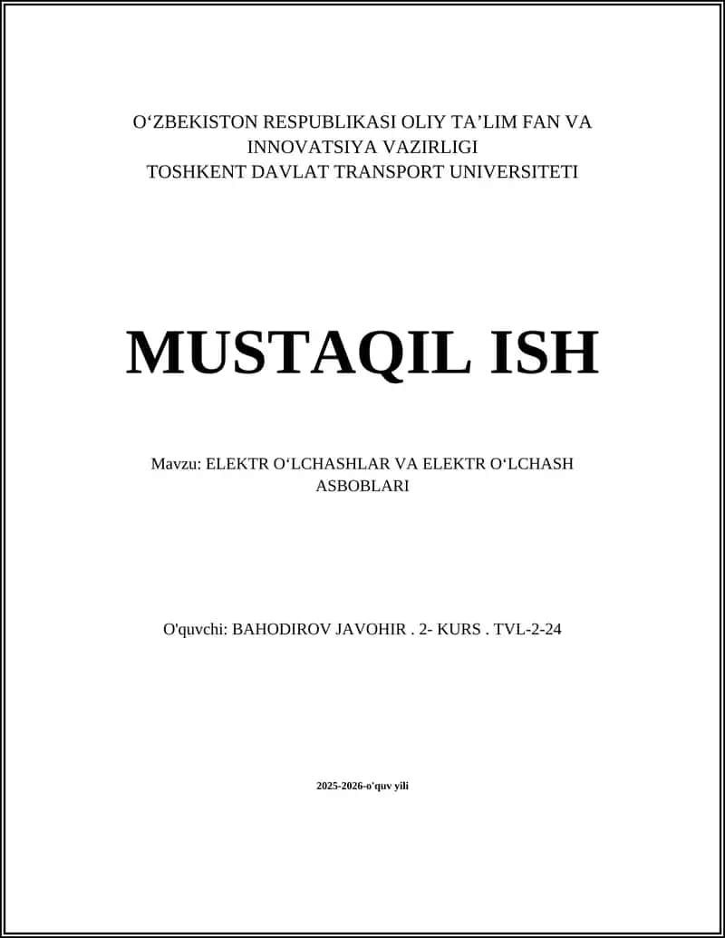 Elektr Oʻlchashlar va Elektr Oʻlchash Asboblari 1