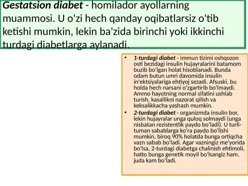 Gestatsion diabet- homilador ayollarning muammosi 1