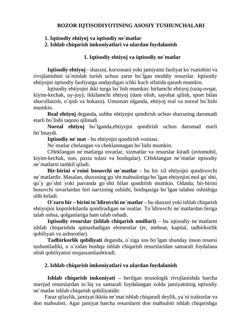 BOZOR IQTISODIYOTINING ASOSIY TUSHUNCHALARI 1