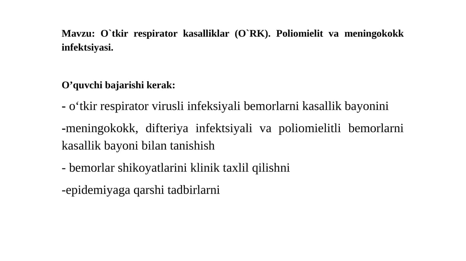 O`tkir respirator kasalliklar (O`RK). Poliomielit va meningokokk infektsiyasi 1