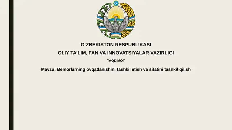 Bemorlarning ovqatlanishini tashkil etish asoslari 1