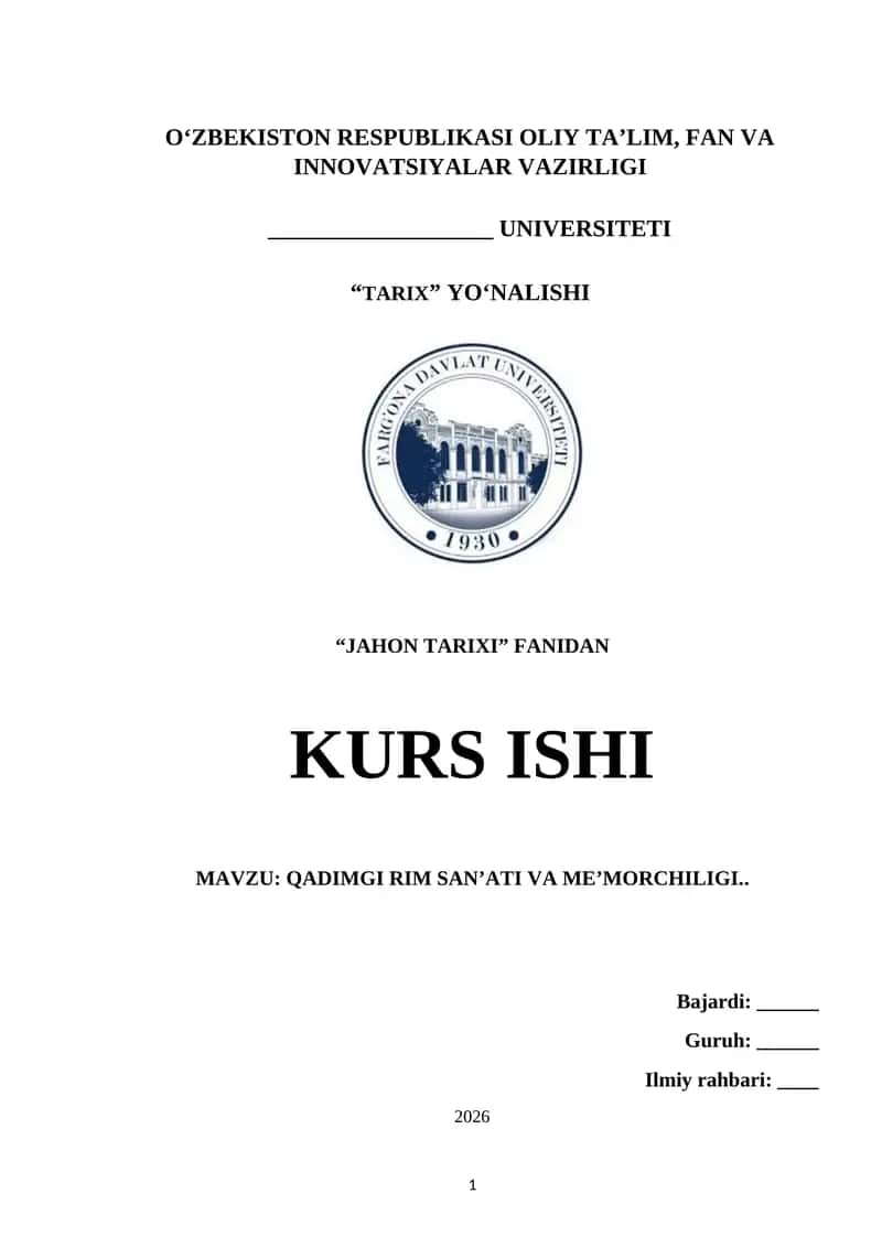QADIMGI RIM SAN’ATI VA ME’MORCHILIGI. (kurs ishi) 1