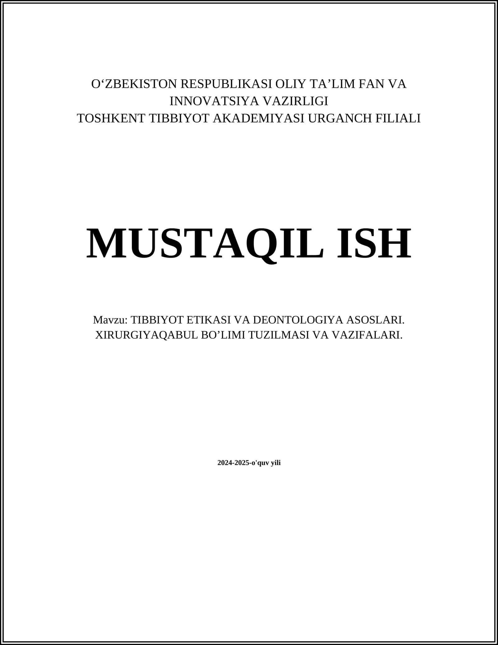 TIBBIYOT ETIKASI VA DEONTOLOGIYA ASOSLARI 1