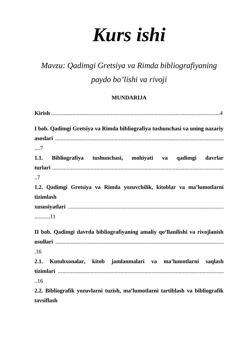 Qadimgi Gretsiya va Rimda bibliografiyaning paydo bo’lishi va rivoji 1