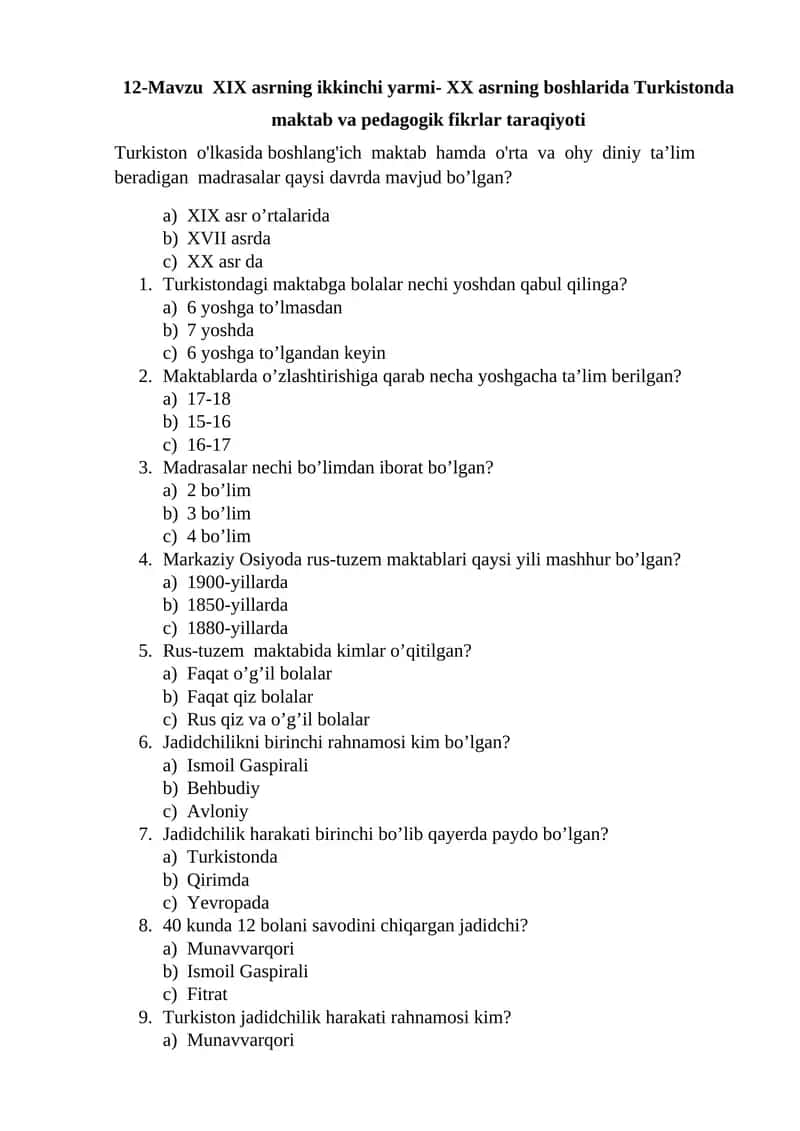 Turkistondagi Maktab va Madrasalar Tarixi 1