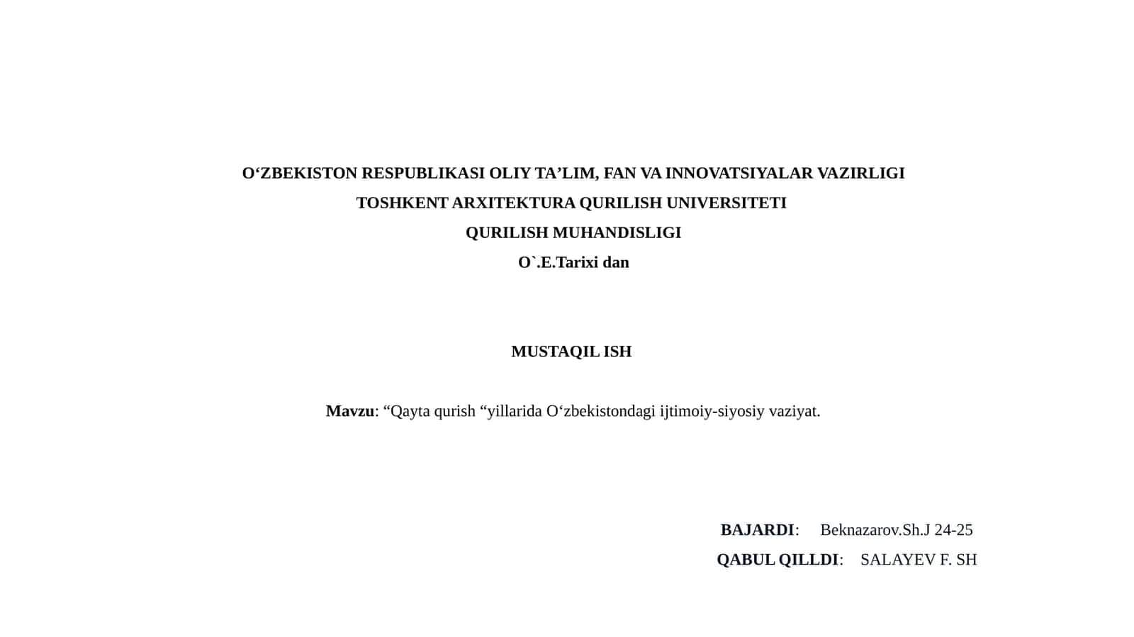 “Qaytaqurish“yillarida O‘zbekistondagi ijtimoiy-siyosiy vaziyat 1