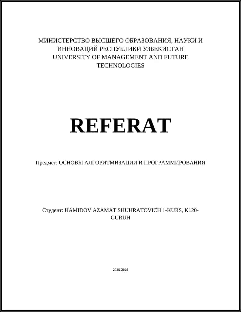 ОСНОВЫ АЛГОРИТМИЗАЦИИ И ПРОГРАММИРОВАНИЯ 1