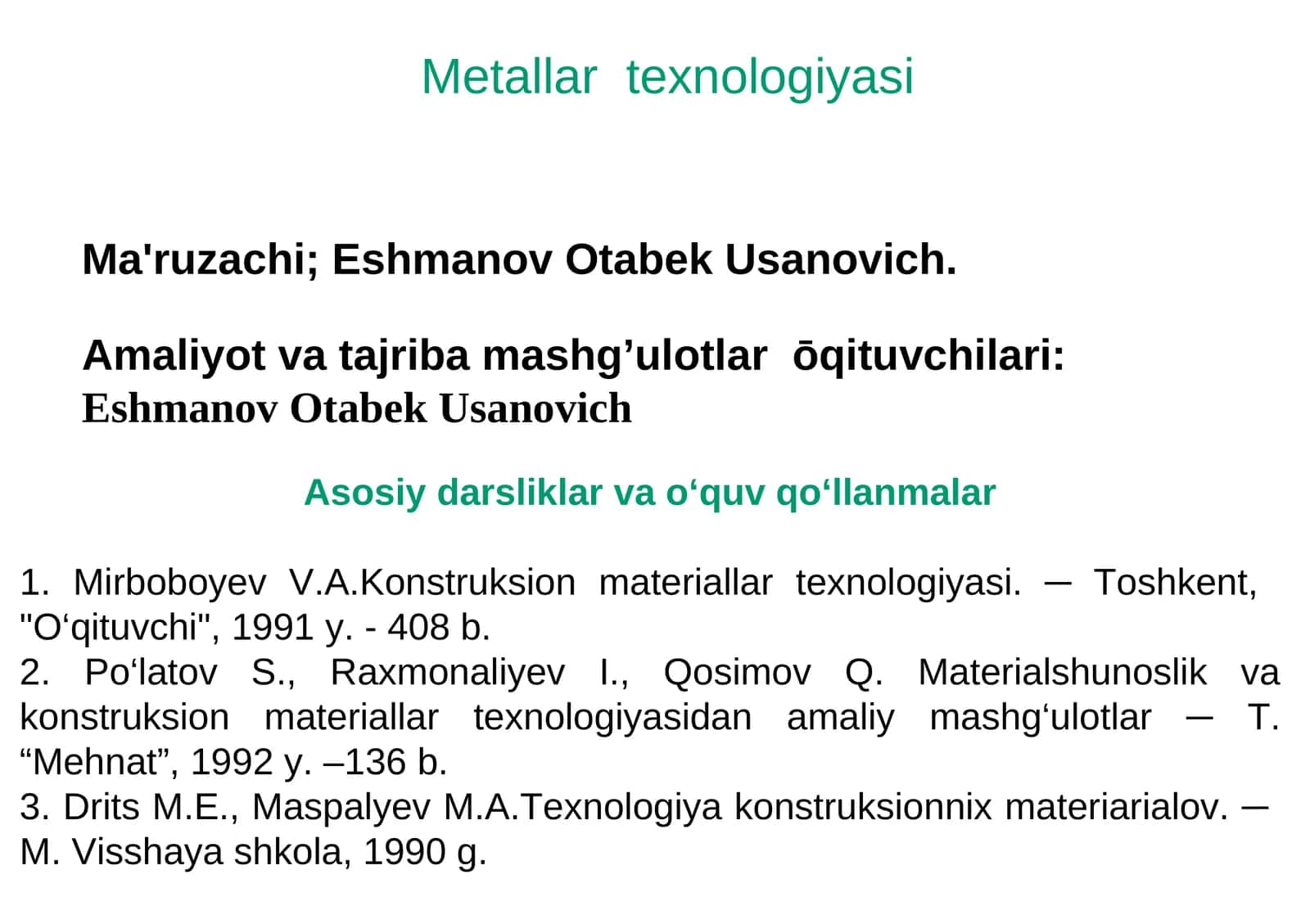 Konstruksion materiallar texnologiyasi 1