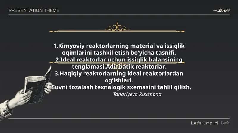 Kimyoviy reaktorlarning material va issiqlik oqimlarini tashkil etish boʻyicha tasnifi 1