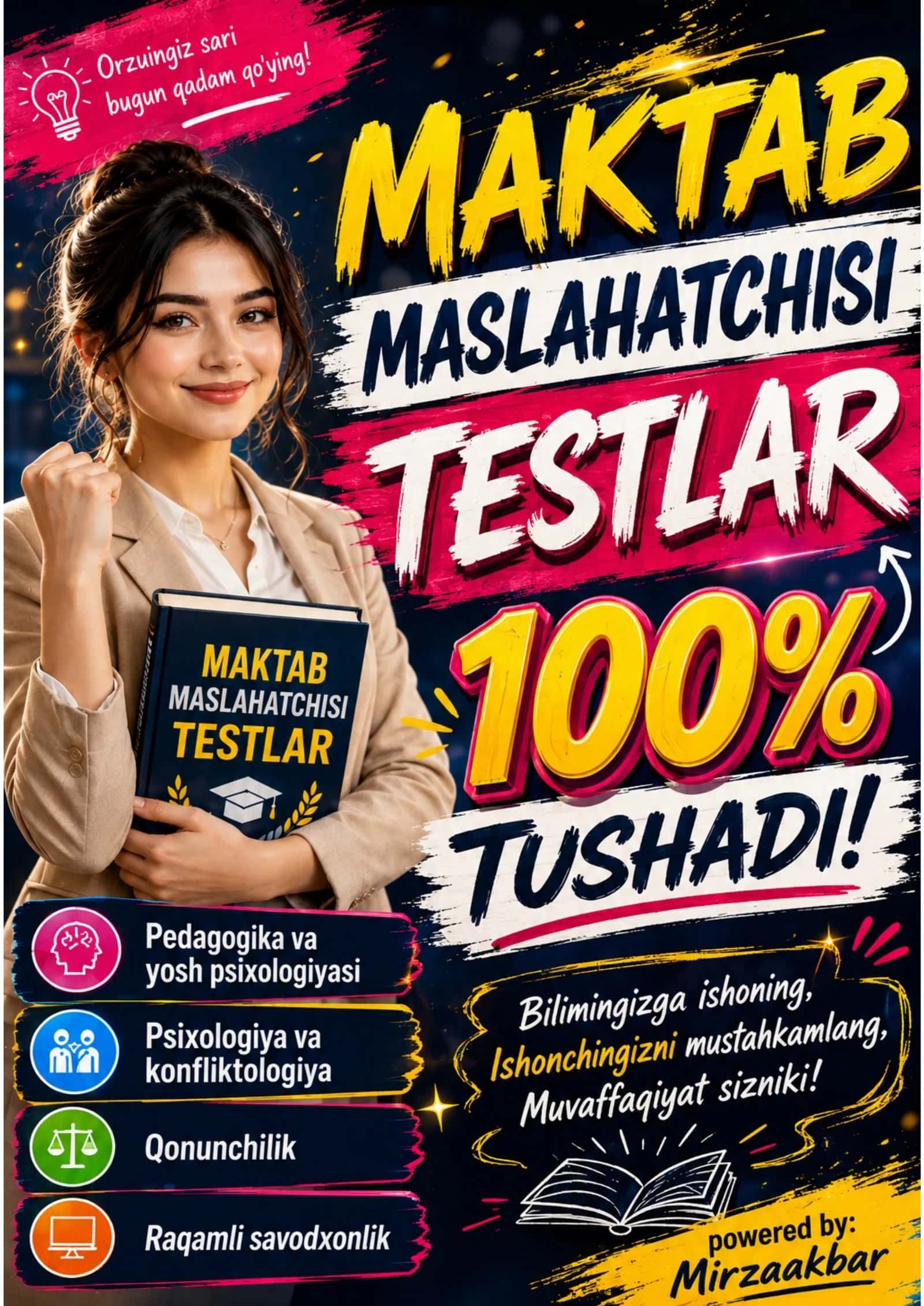 Maktab maslahatchisi testlar 100% tushadi / Мактаб маслаҳатчиси тестлар 100% тушади 1