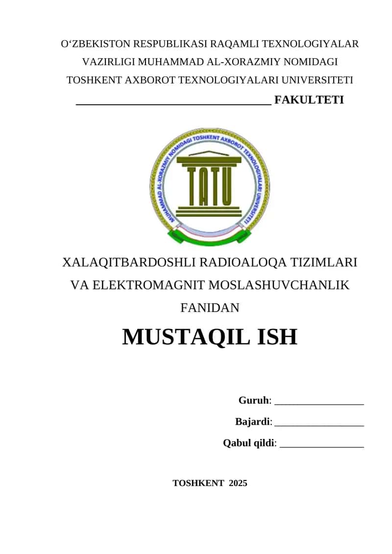 Radioaloqa va radioeshittirish tarmoqlarida raqamli signallarni qabul qilish sifatini o‘lchash 1