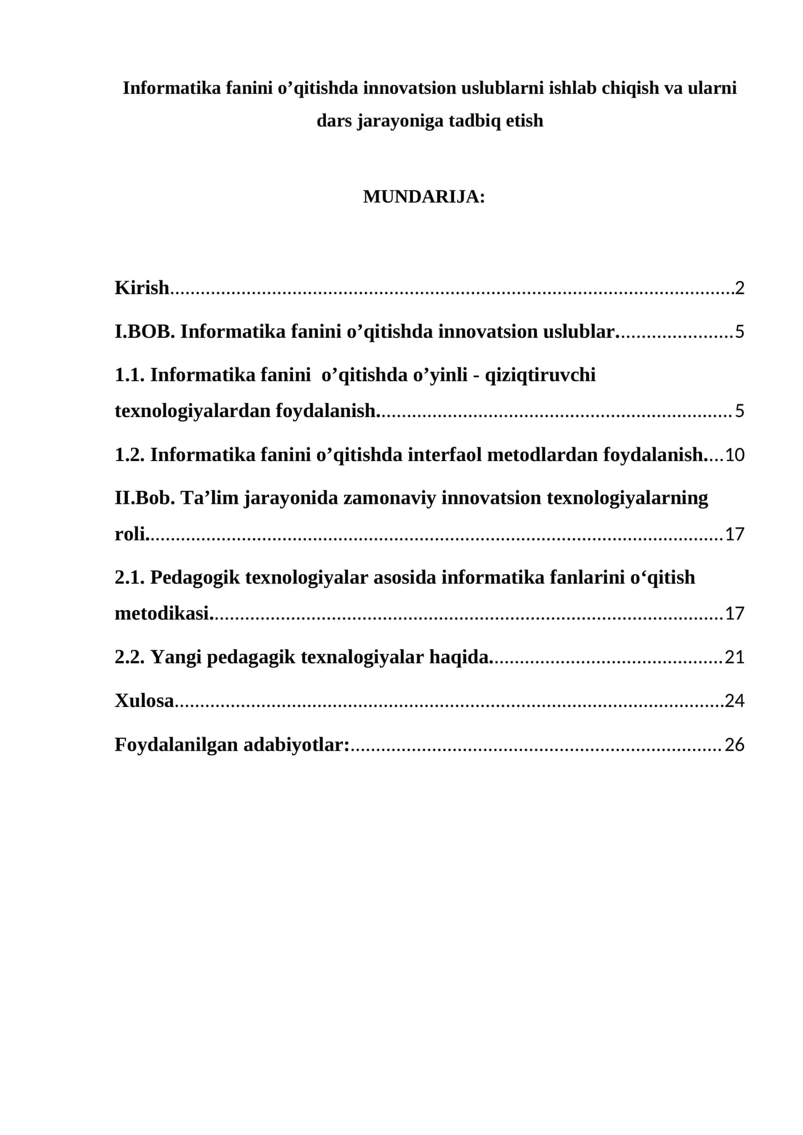 Informatika fanini o’qitishda innovatsion uslublarni ishlab chiqish va ularni dars jarayoniga tadbiq etish 1