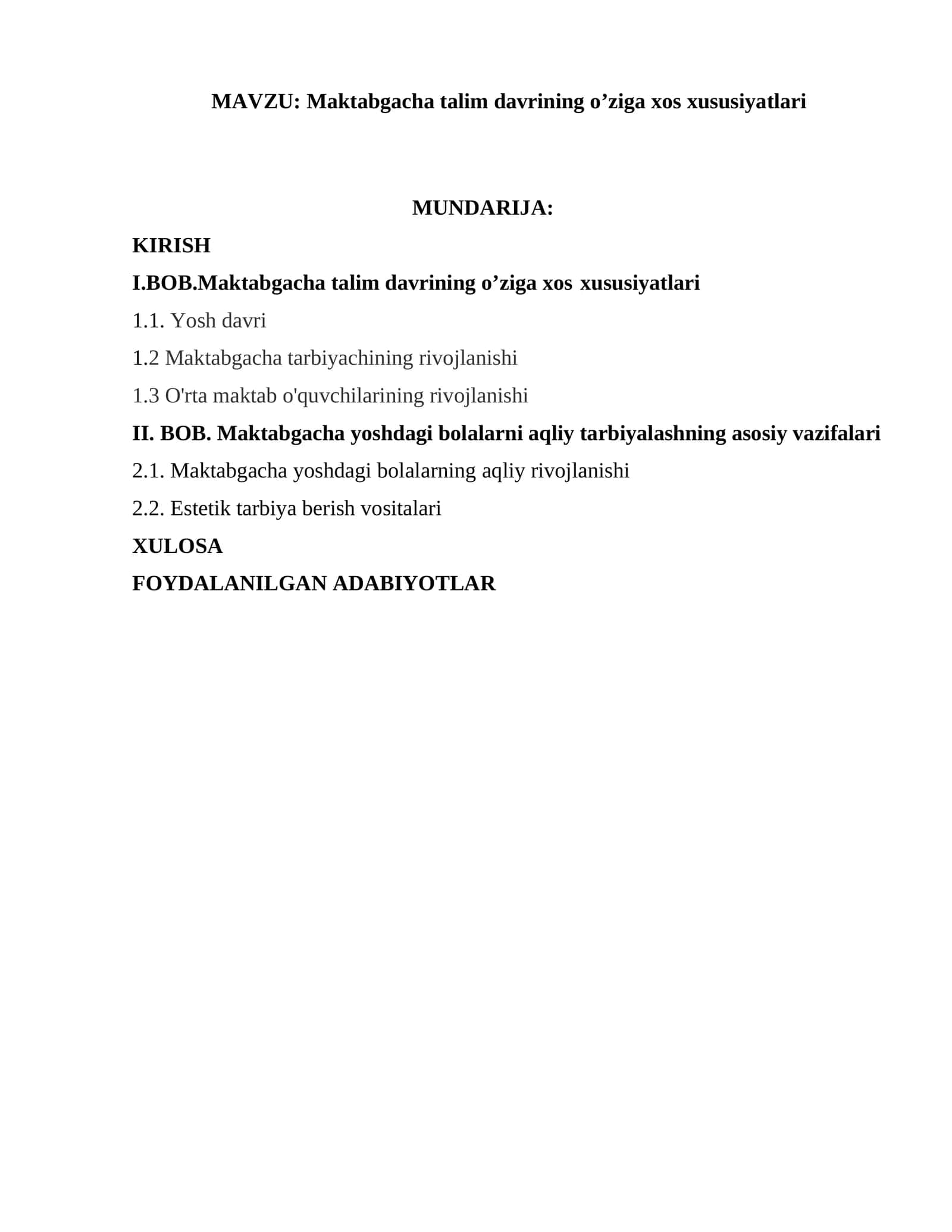 Maktabgacha talim davrining o’ziga xos xususiyatlari 1