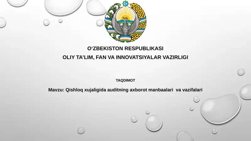 Qishloq xo'jaligida auditning axborot manbalari va vazifalari 1