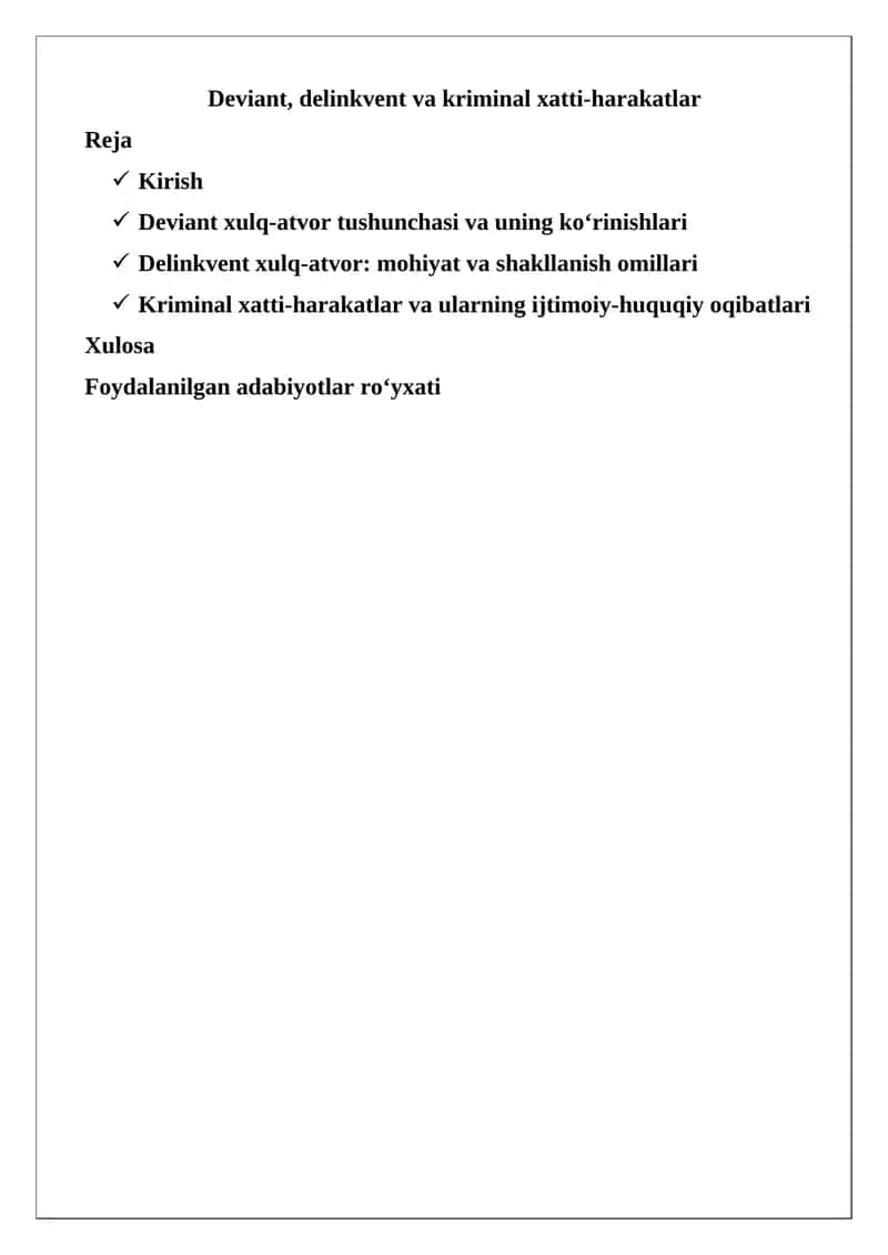 Deviant, delinkvent va kriminal xatti-harakatlar 1
